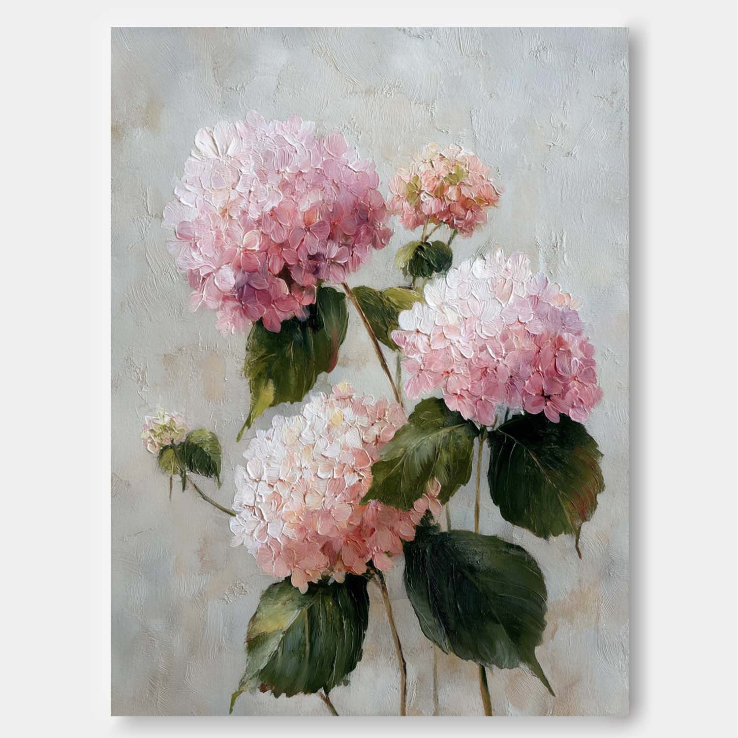 Large Hydrangea Flower Abstract Painting Canvas Original Artwork Texture Pink Plant Wall Art For Living Room