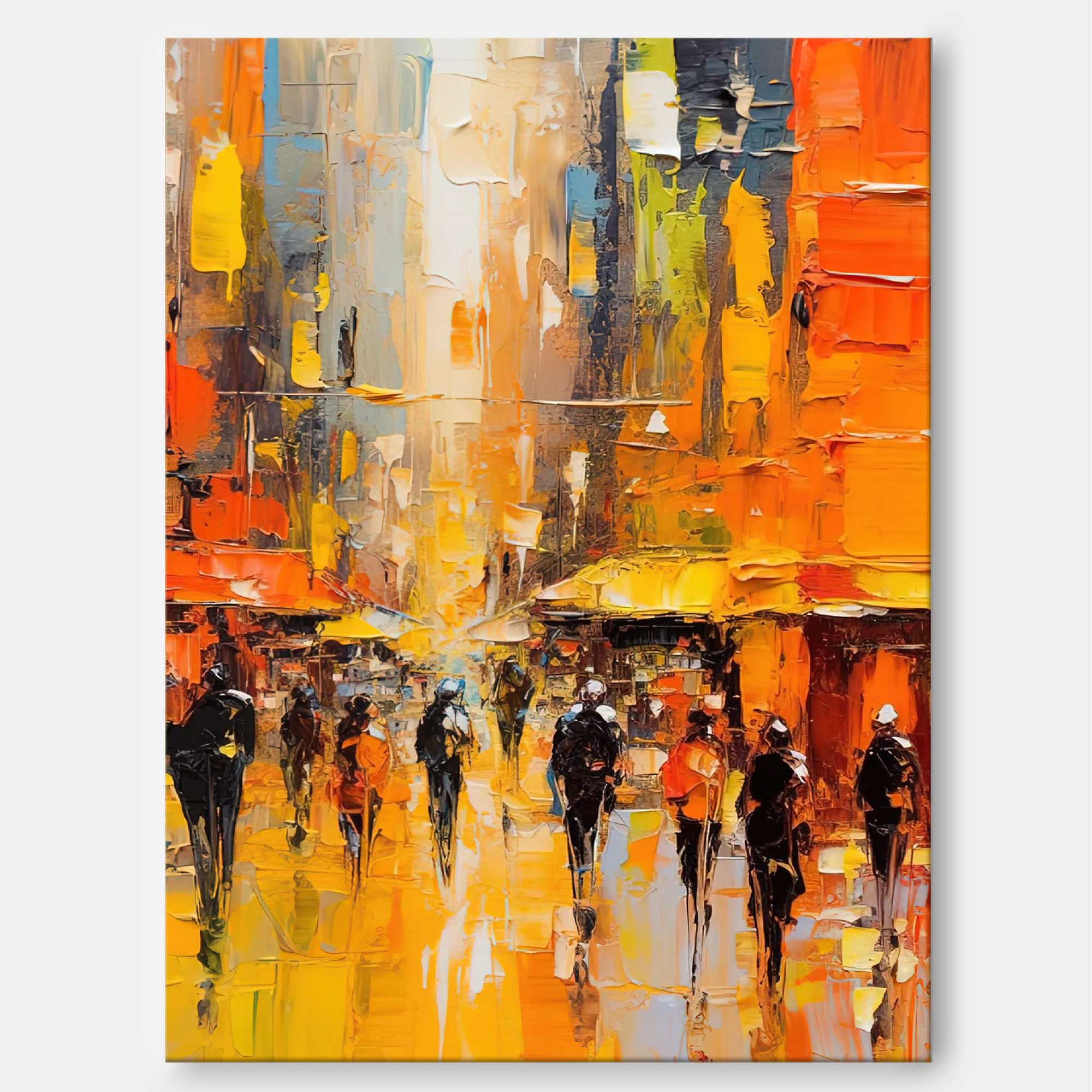 Yellow Abstract Large Cityscape Oil Painting On Canvas Original Urban Scene Art Modern Colorful Wall Art Living Room