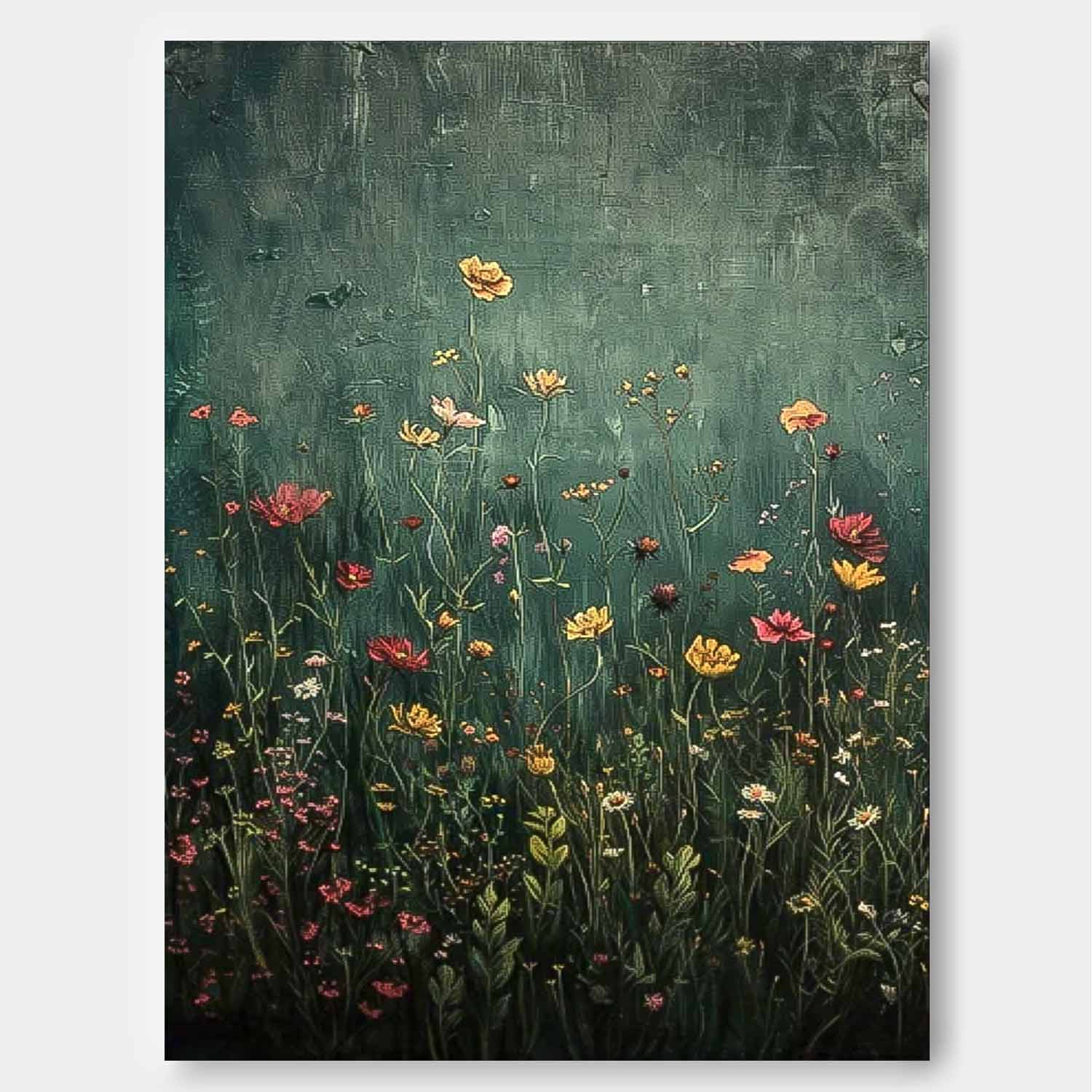 Abstract Flower Oil Painting On Canvas Beautiful colorful Flowers Artwork Big Original Texture Framed