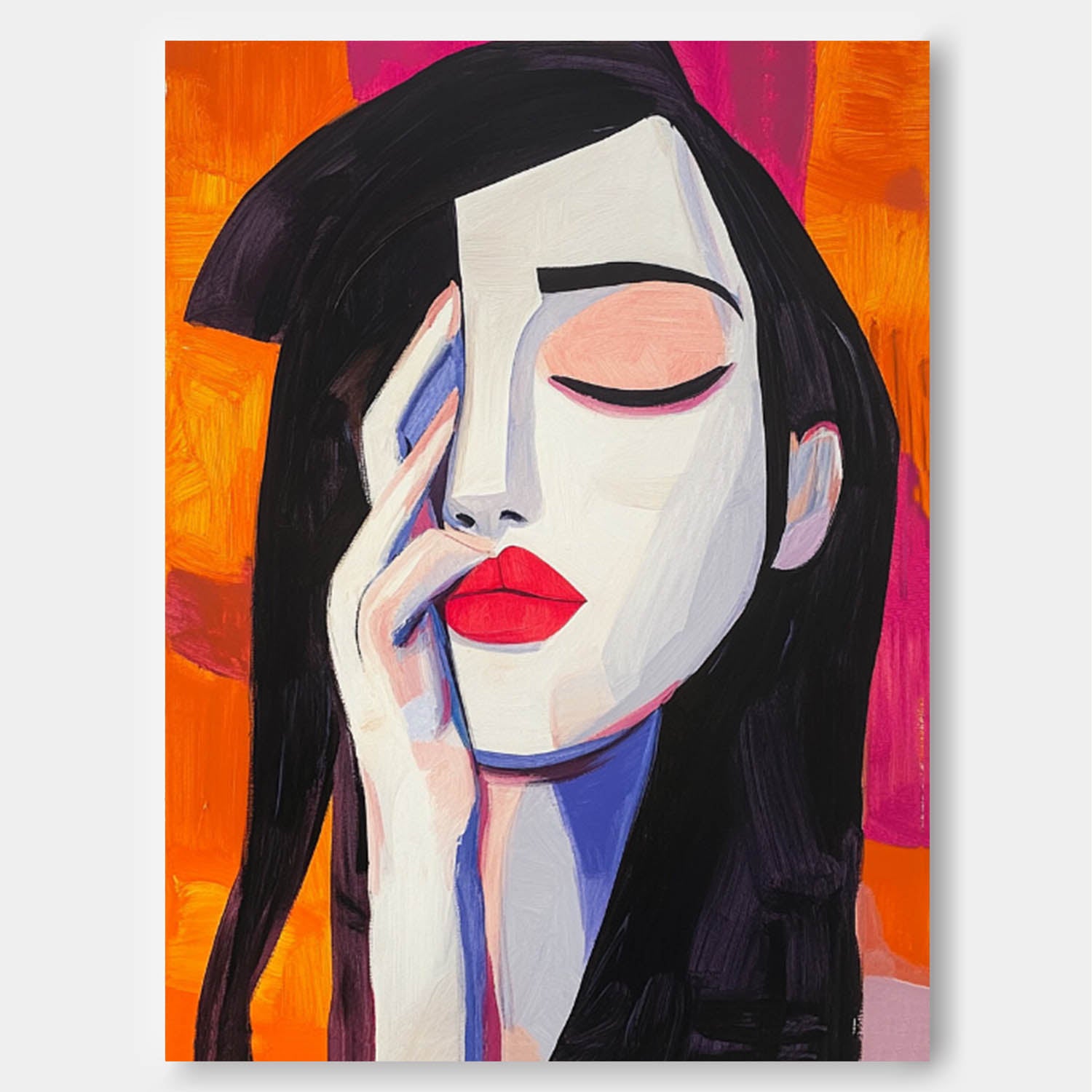 Portrait Modern Artwork Abstract Woman Oil Painting On Canvas Color Original Texture Girl Wall Art