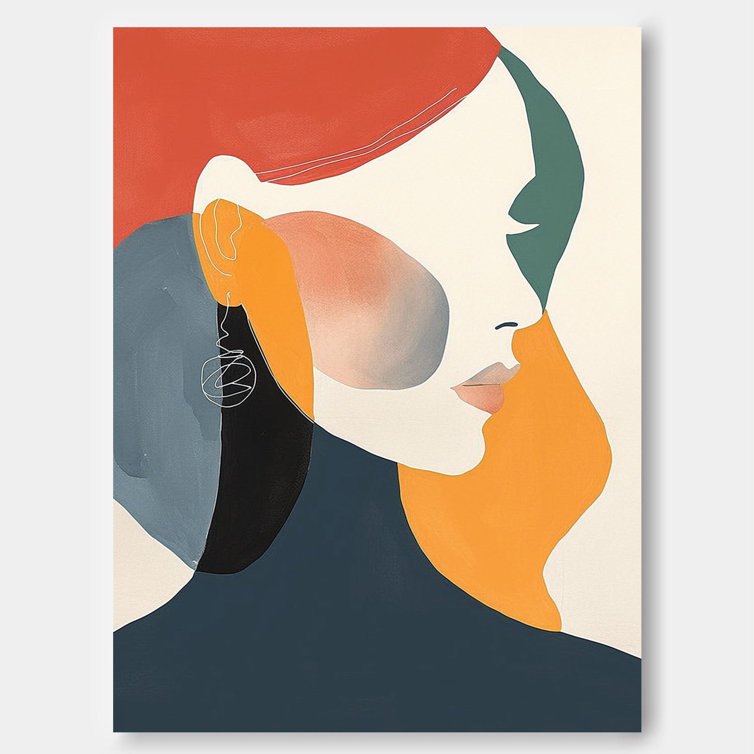 Minimalism Colorful Abstract Face Profile Acrylic painting Original Nordic Style Wall Art Large Figure Artwork