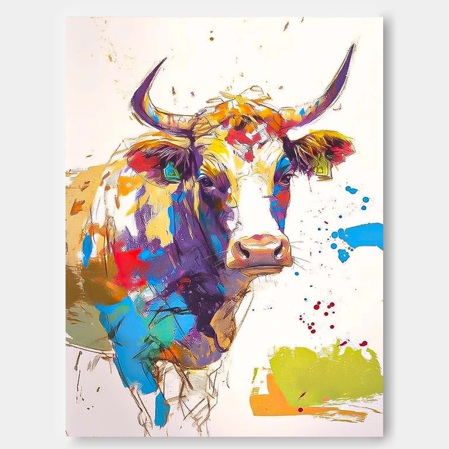 Modern Colorful Cow Abstract Wall Art Minimalism Ox Animal Oil Painting Large Acrylic Painting Home Decor