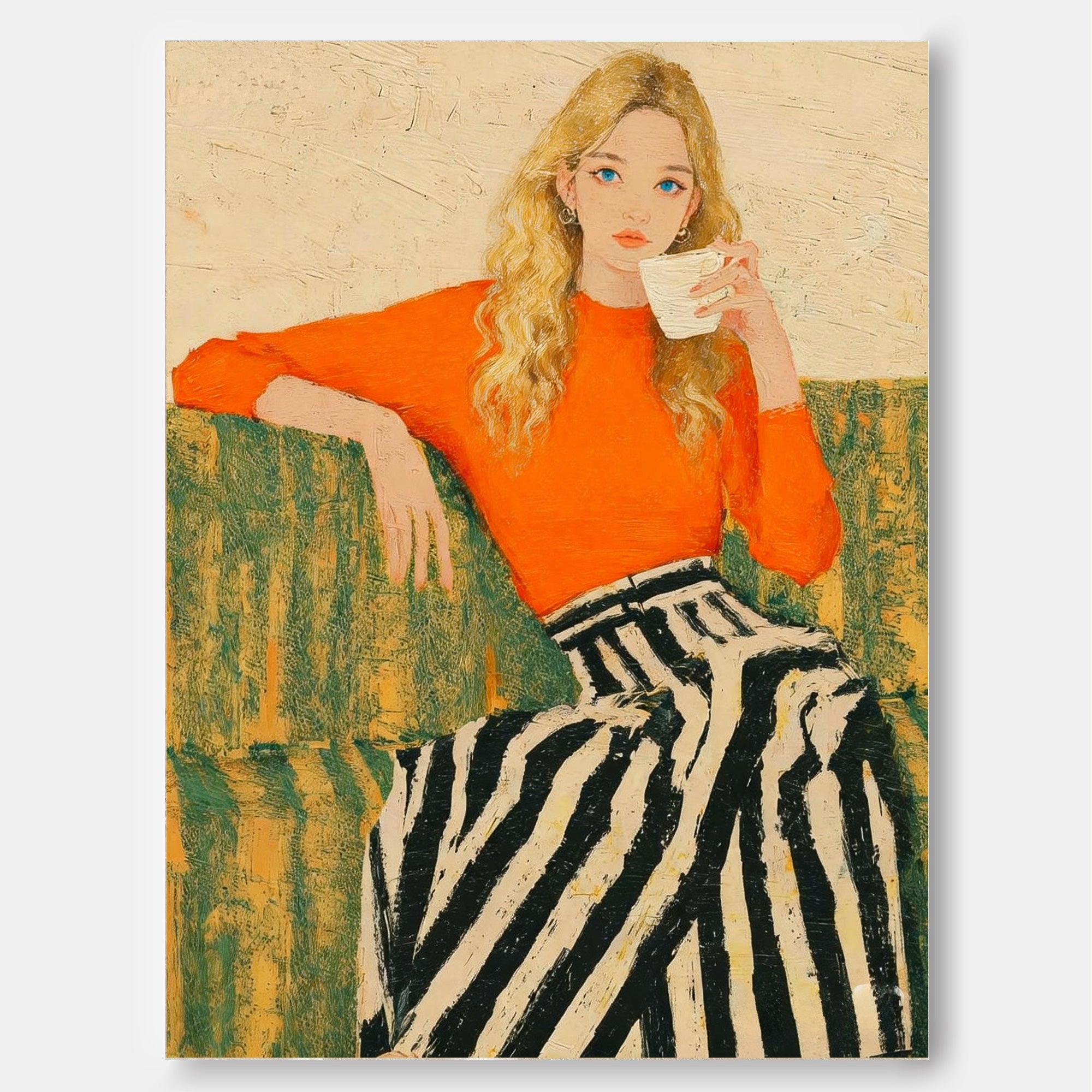 Vibrant Orange Wall Art Modern Expressionist Woman Portrait Oil Painting Contemporary Figurative Canvas Art