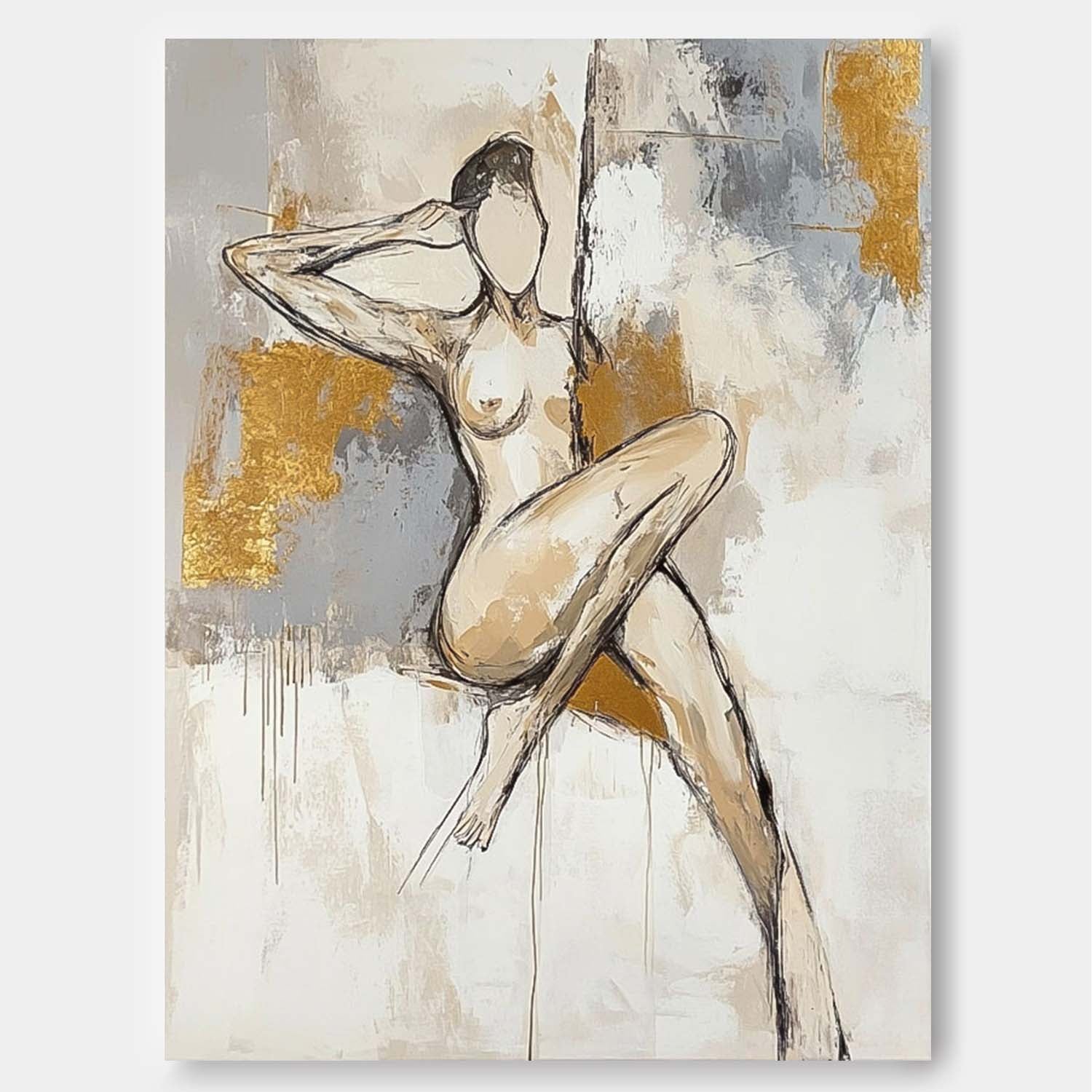 Original Contemporary Woman Wall Art Large Character Outline Acrylic Painting Framed Abstract Lady Artwork