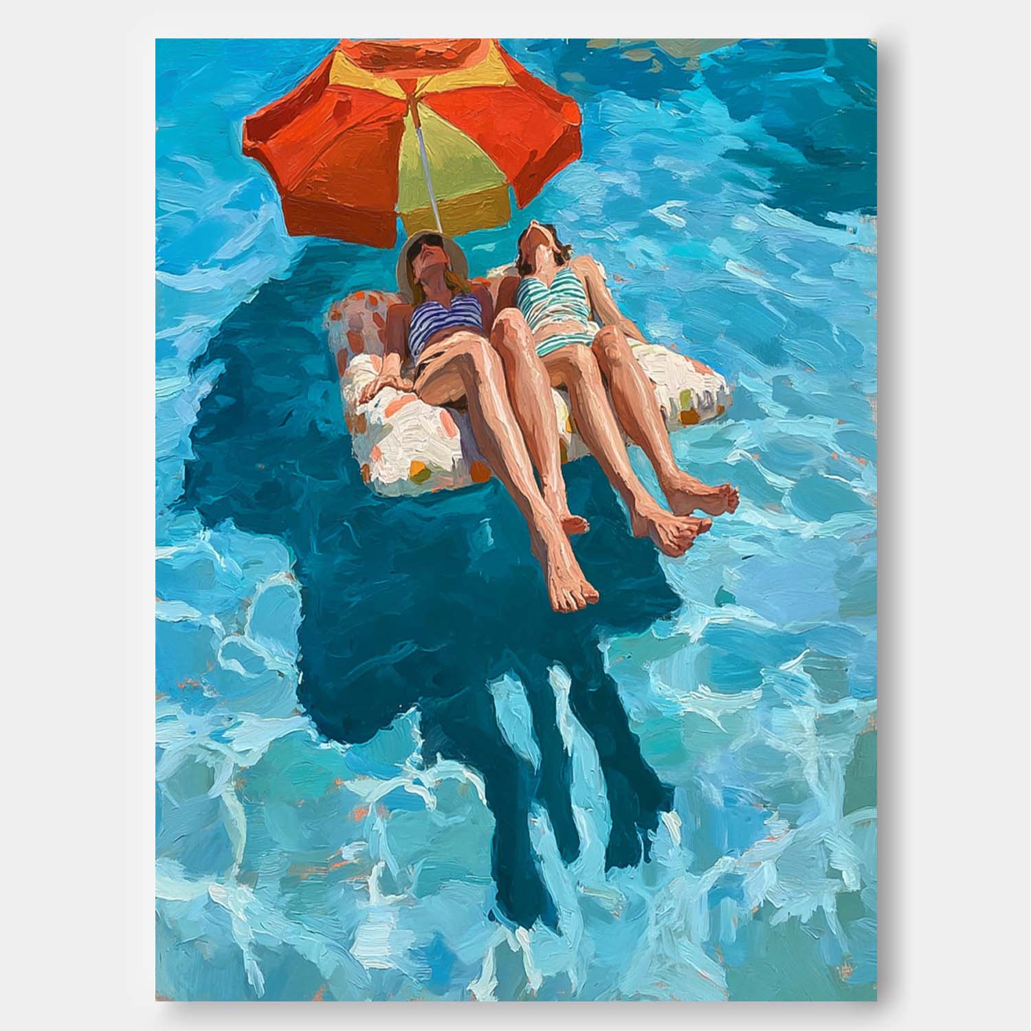 Original Diving Wall Art Abstract Lady playing In Water Oil Painting Canvas Modern Swimming Artwork