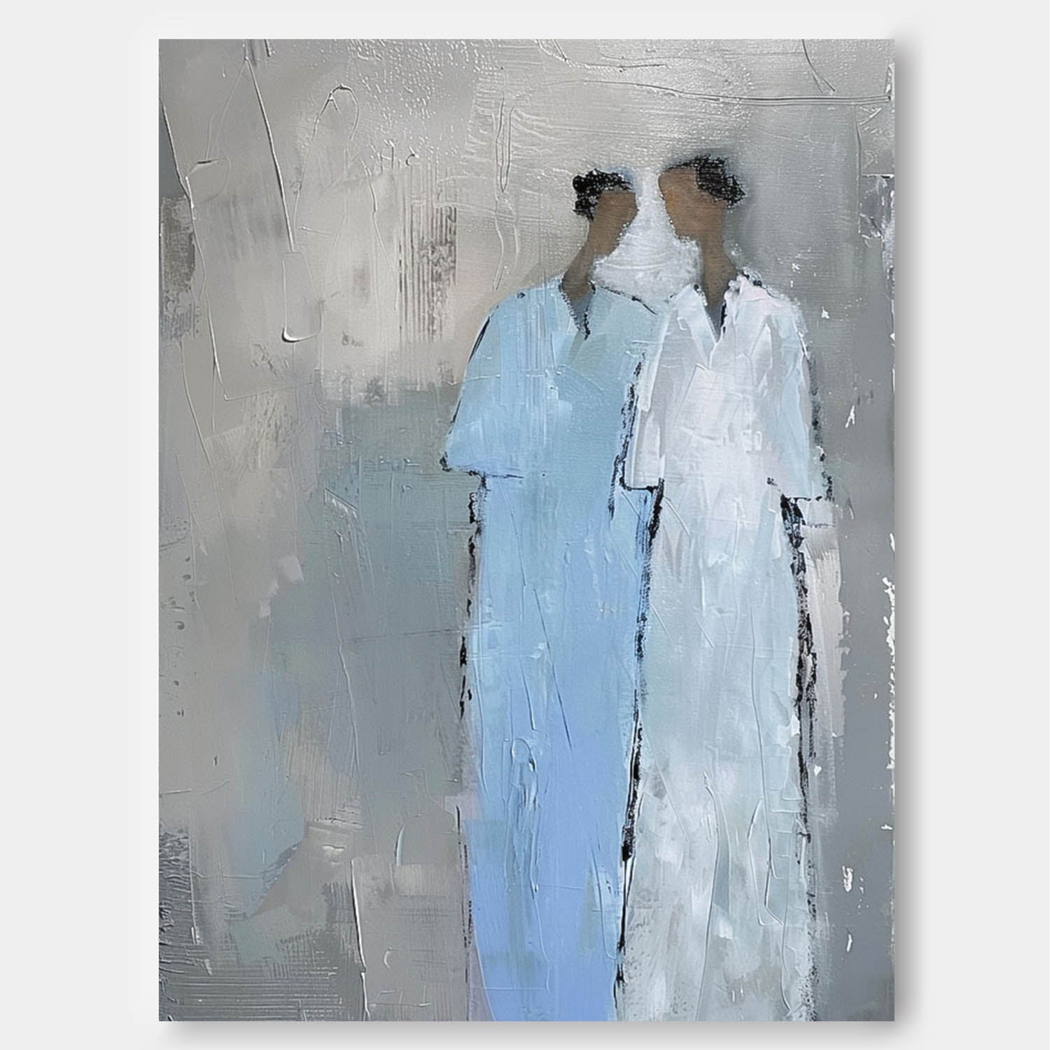 Blue Abstract Oil Painting Canvas Original Portrait Wall Art Minimalism Figure Acrylic Painting Home Decor