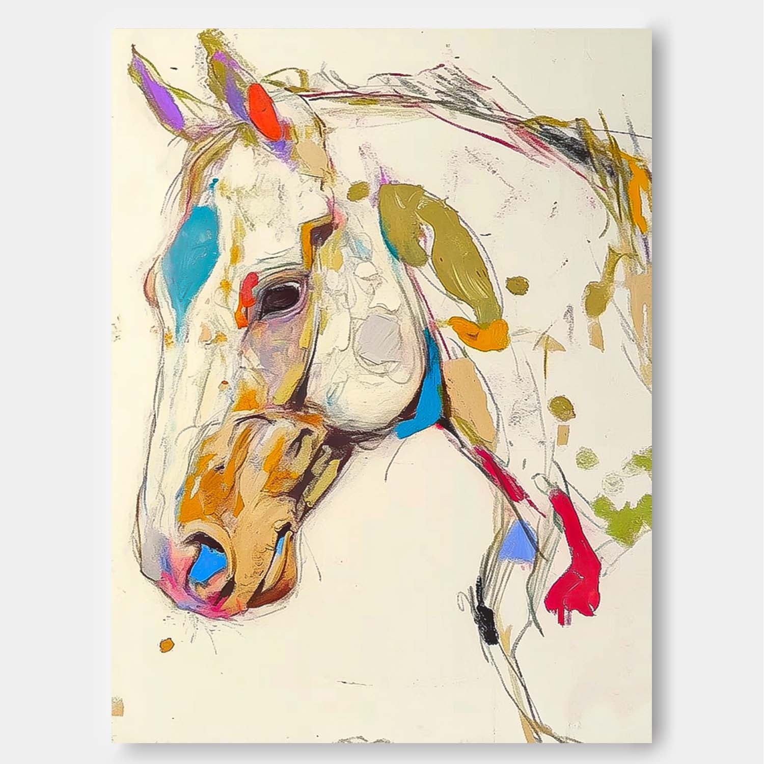 Modern Colorful Horse Abstract Wall Art Minimalism Animal Oil Painting Large Acrylic Painting Home Decor