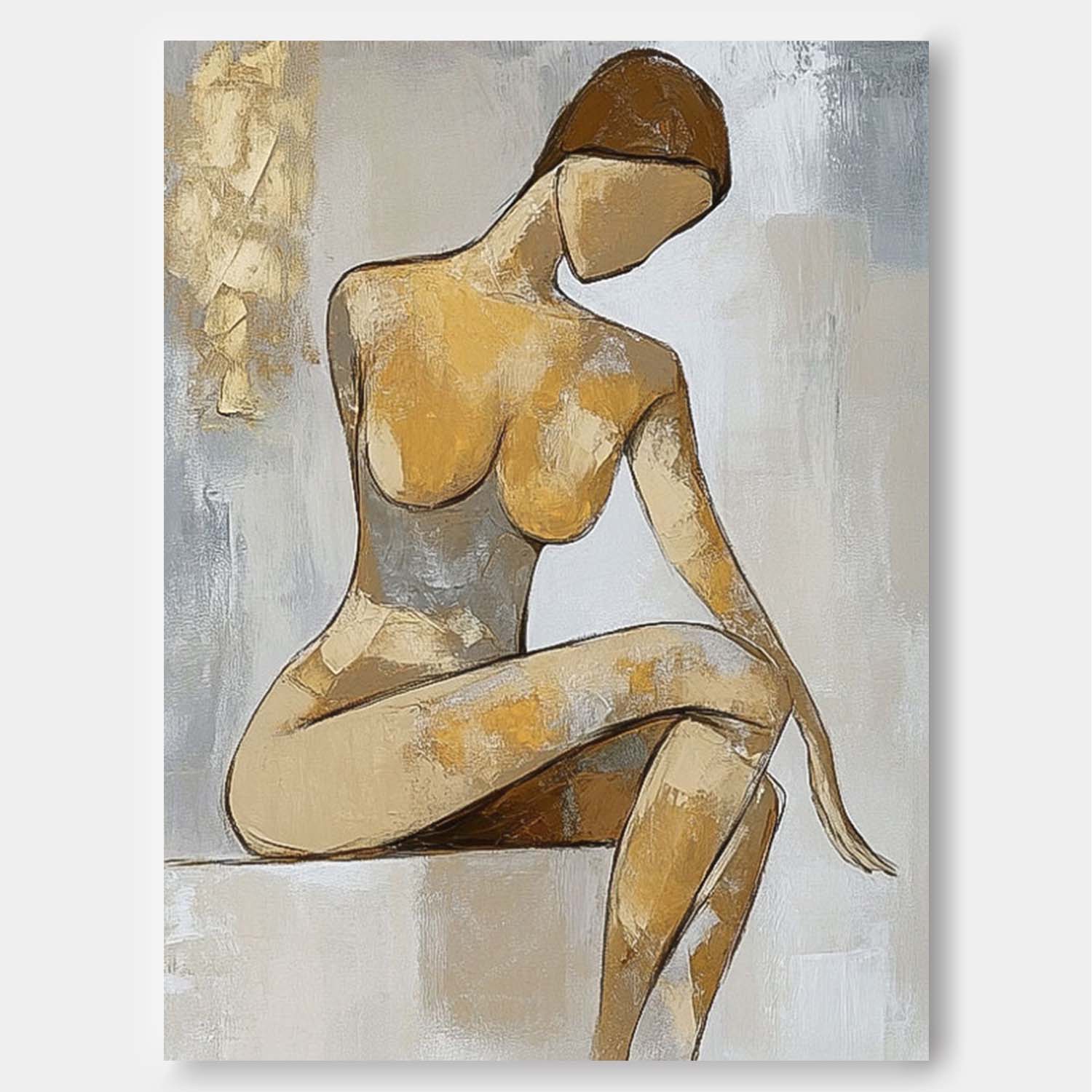 Abstract Lady Artwork Large Character Outline Acrylic Painting Original Contemporary Woman Wall Art Framed