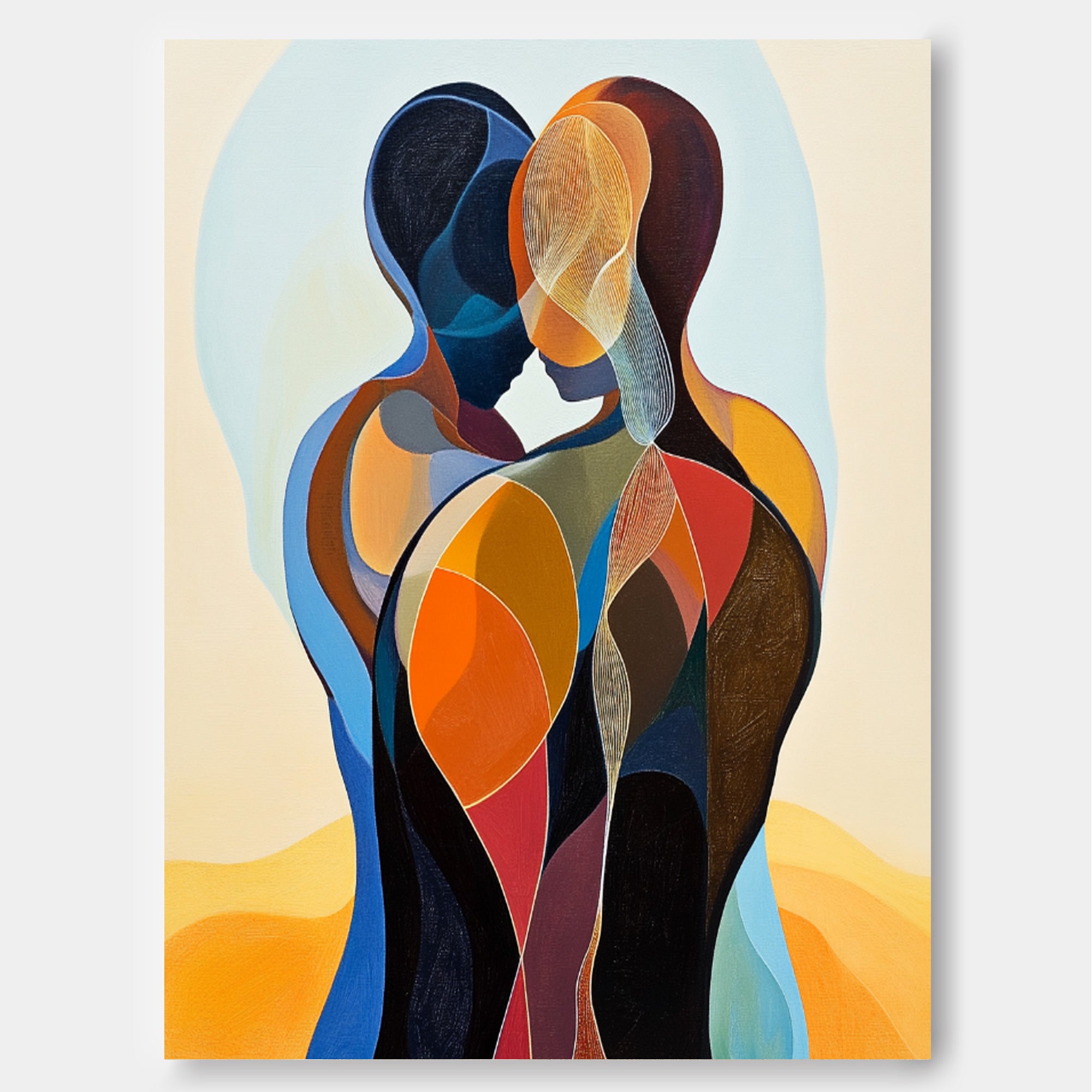 Large Portrait Artwork Original Figure Acrylic Painting Canvas Colorful Lovers Abstract Wall Art