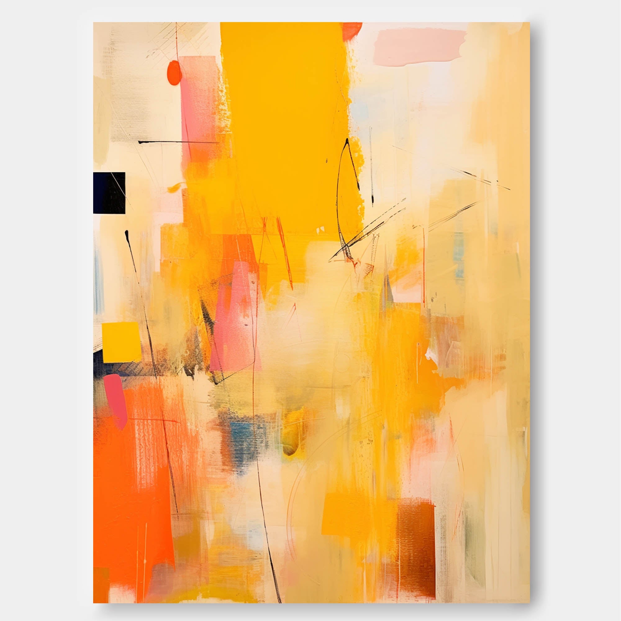 Modern Bright Yellow Acrylic Painting Large Textured Abstract Wall Art Original Oil Painting Living Room Decor