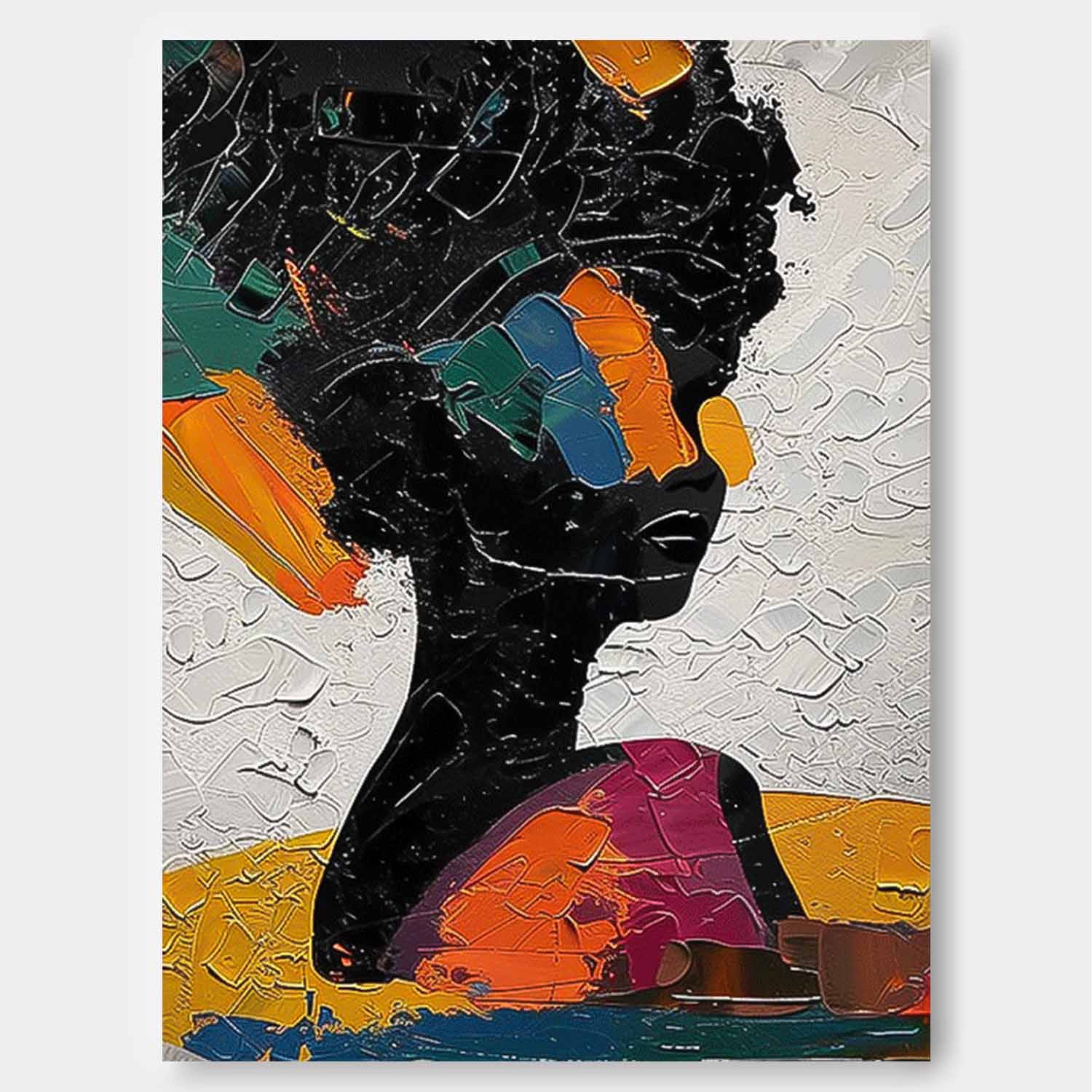 Large Portrait Painting Framed Original Exquisite Lady Wall Art Abstract Color Profile Artwork Home Decor