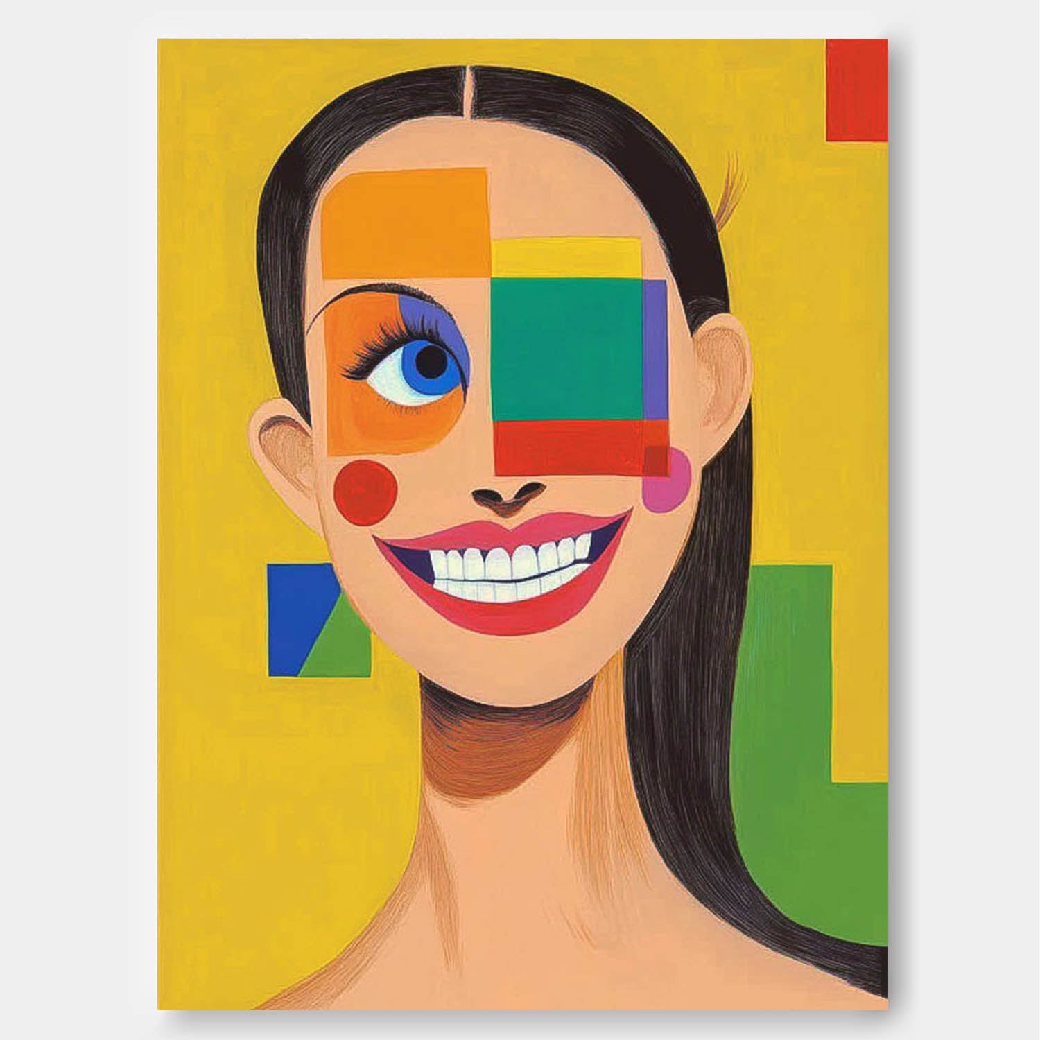 Abstract Geometric Face Oil Painting On Canvas Original Texture Girl Wall Art Lady Contemporary Artwork