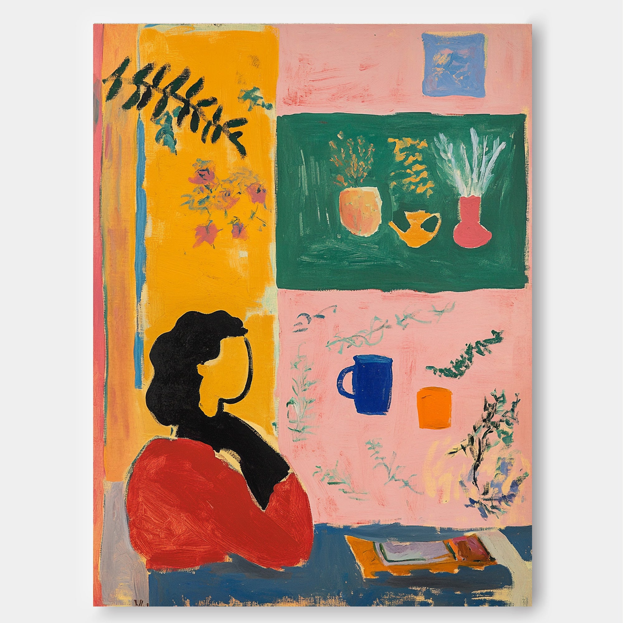 Abstract Wall Art Original Graffiti Retro Still Life Silhouette Painting Acrylic painting Fashion Art