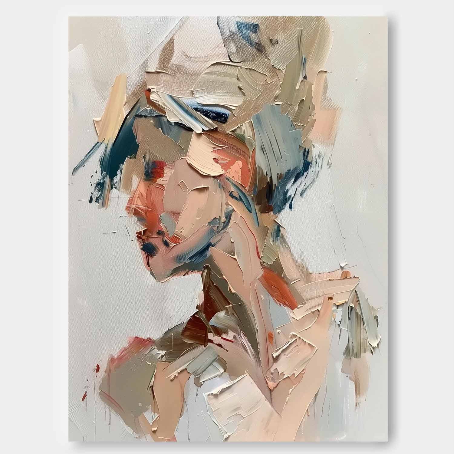 Original Vague Texture Girl Wall Art Abstract Figure oil Painting On Canvas Minimalist Modern Artwork