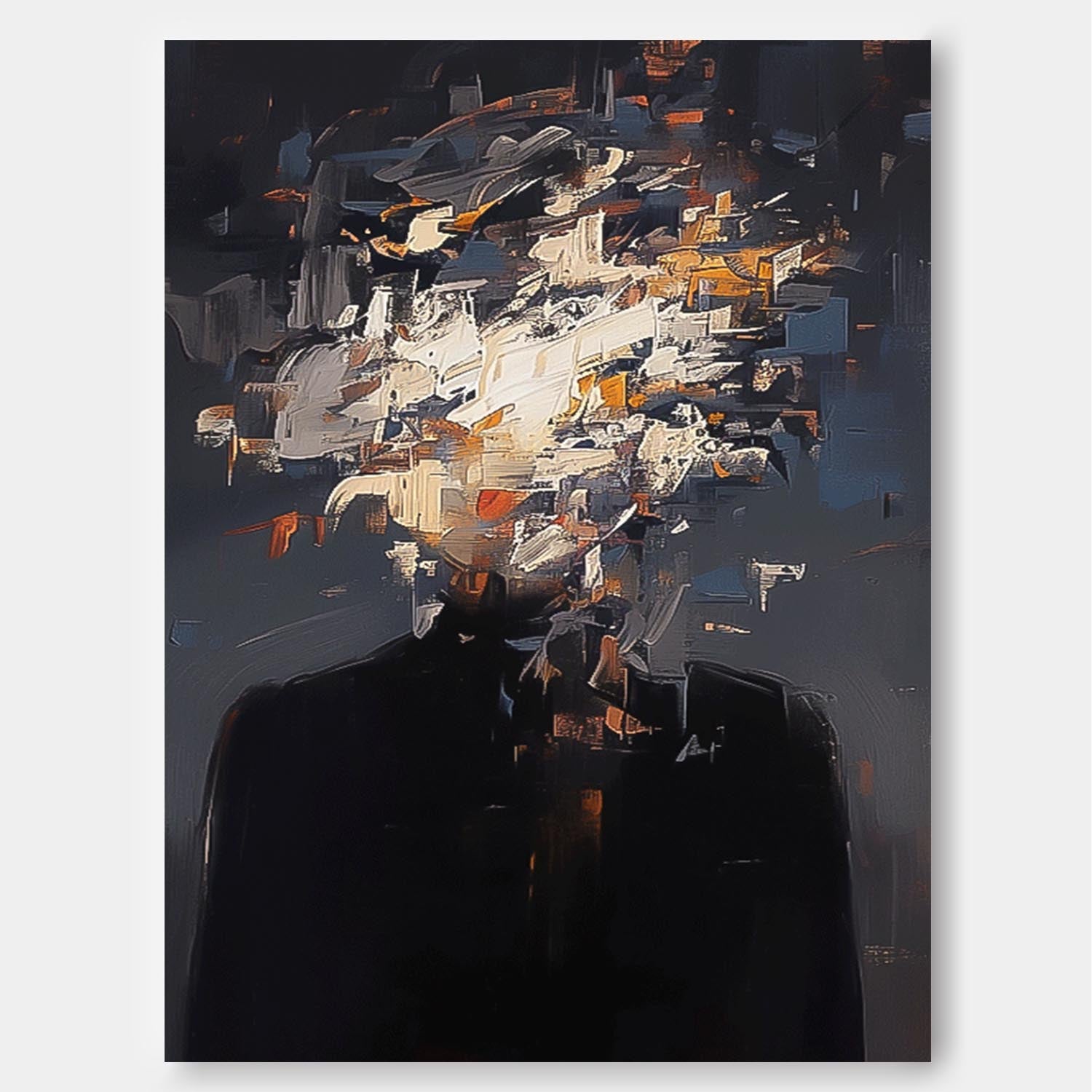 Abstract Faceless Artwork Farge Portrait Painting Original Cool Man Wall Art Black Series For Living Room