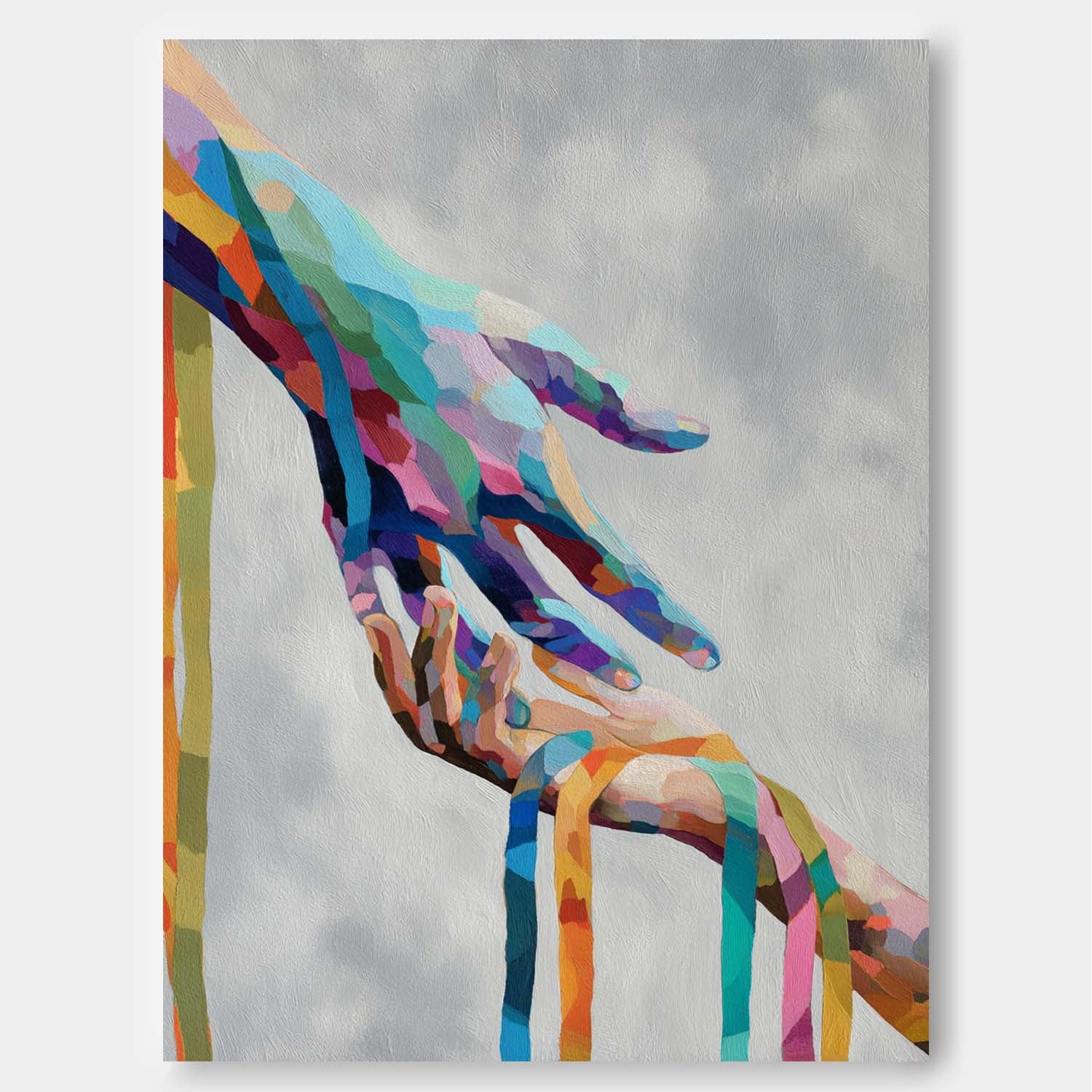 Vibrant Abstract Color Hands Connecting Art Modern Geometric Wall Decor Minimalist Unique Love & Unity Home Art