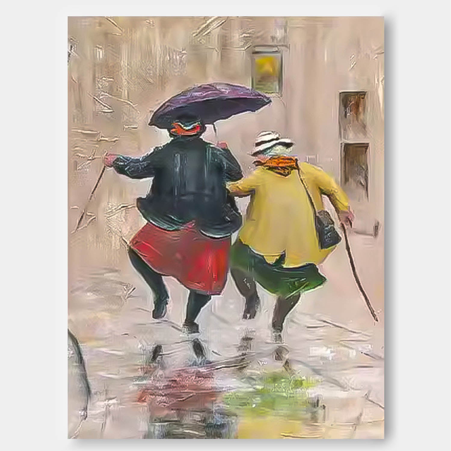 Rainy Day Cute Women Portrait Painting Original Humored Wall Art Interesting Medieval Style Art