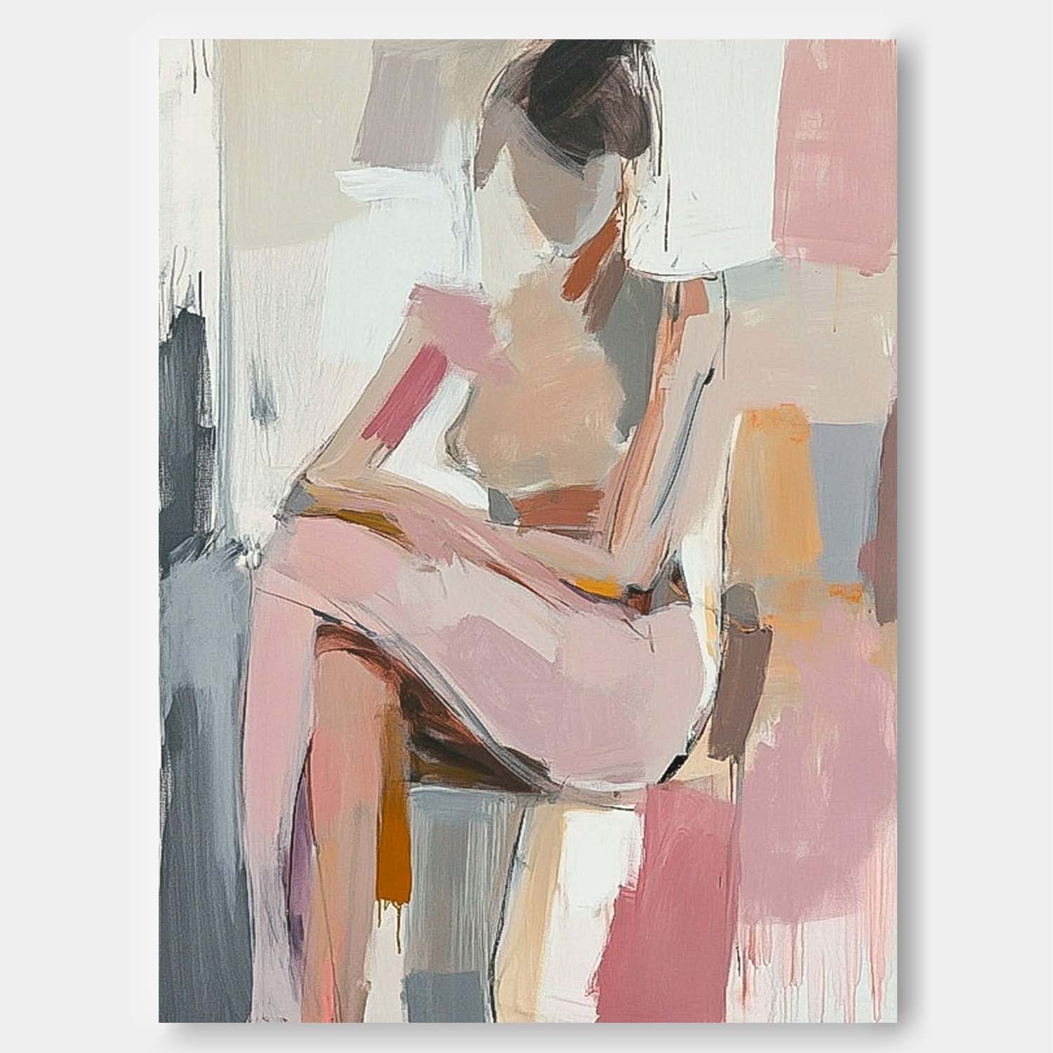 Abstract Doodle Artwork Original Wall Art Framed Large Girl Painting Abstract Lady Painting For Living Room