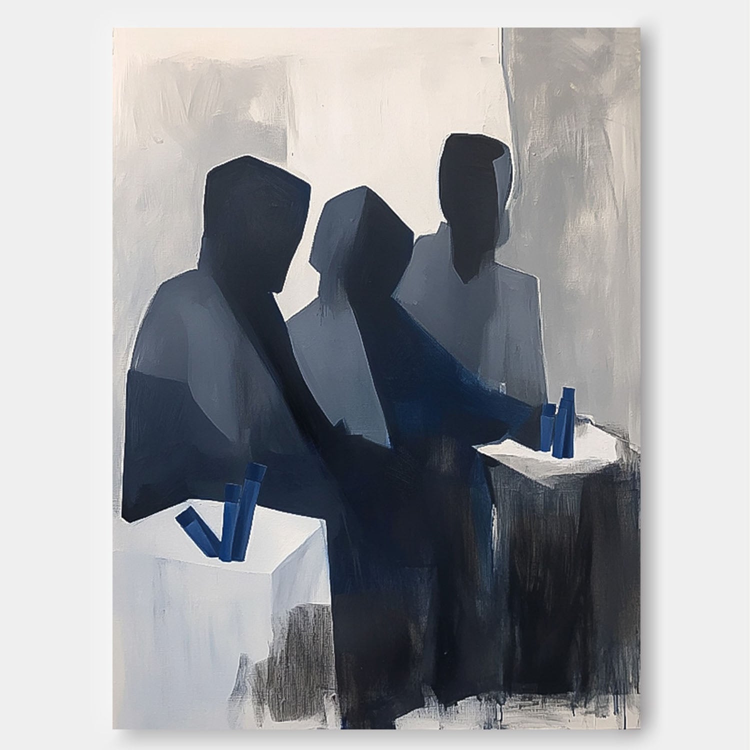 Modern Grey Minimal Abstract Painting Contemporary Gallery Wall Art Figure Neutral Wall Decor Line