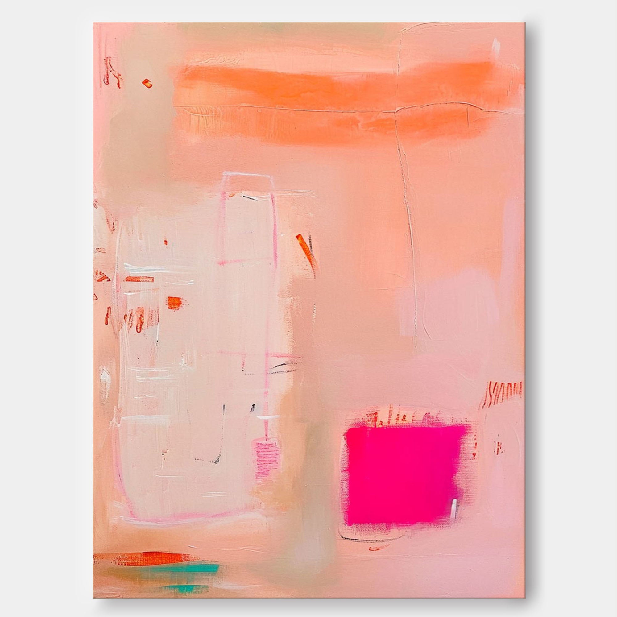 Original Abstract Oil Painting On Canvas Modern Vibrant Pink Colorful Wall Art Quality Large Home Decor