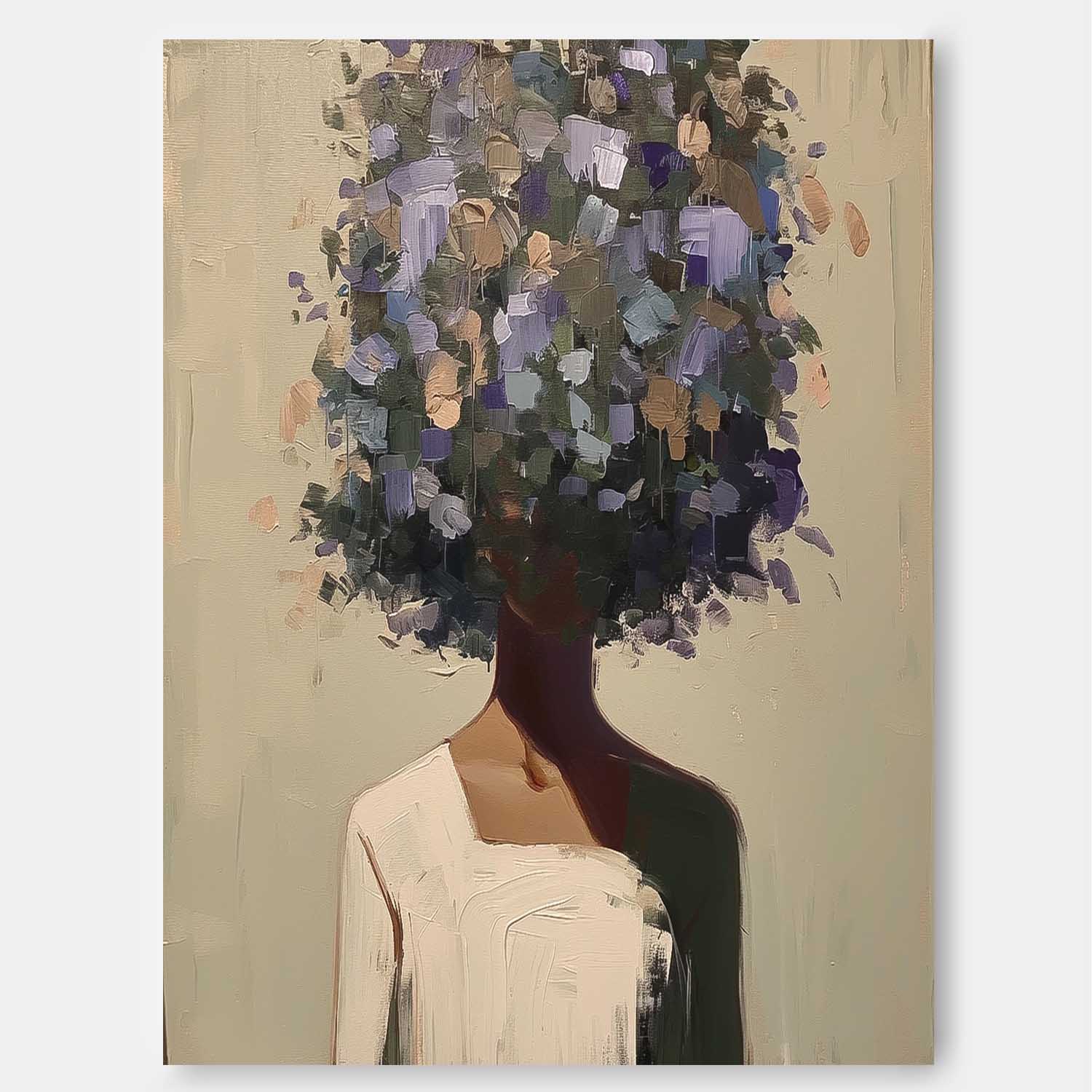 Abstract Lady Painting Woman Face Painting Original Flower Figurative Canvas Art Framed Woman Art Large Faceless Portrait Artwork Home Decor