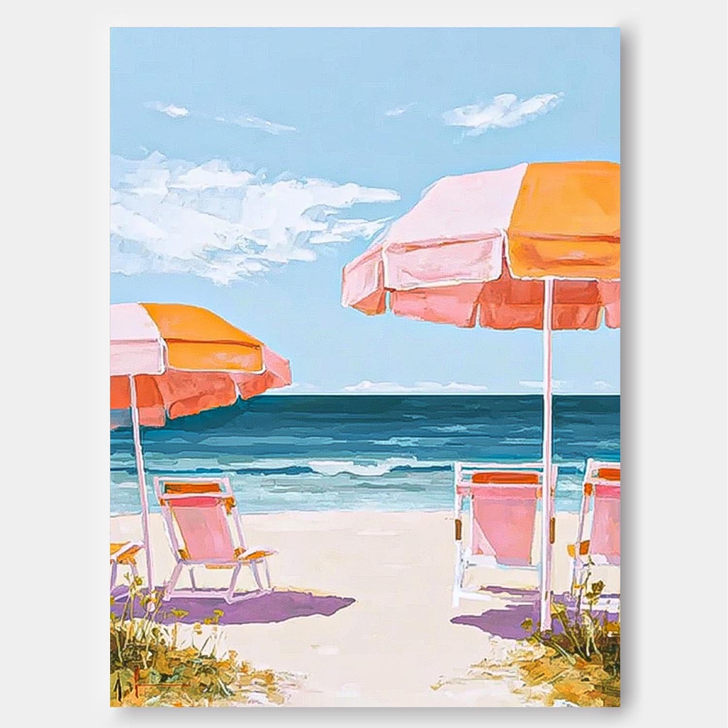 Abstract Beach Scenery Oil Painting Framed Colorful Seaside Landscape Artwork Large Wall Art Home Decor