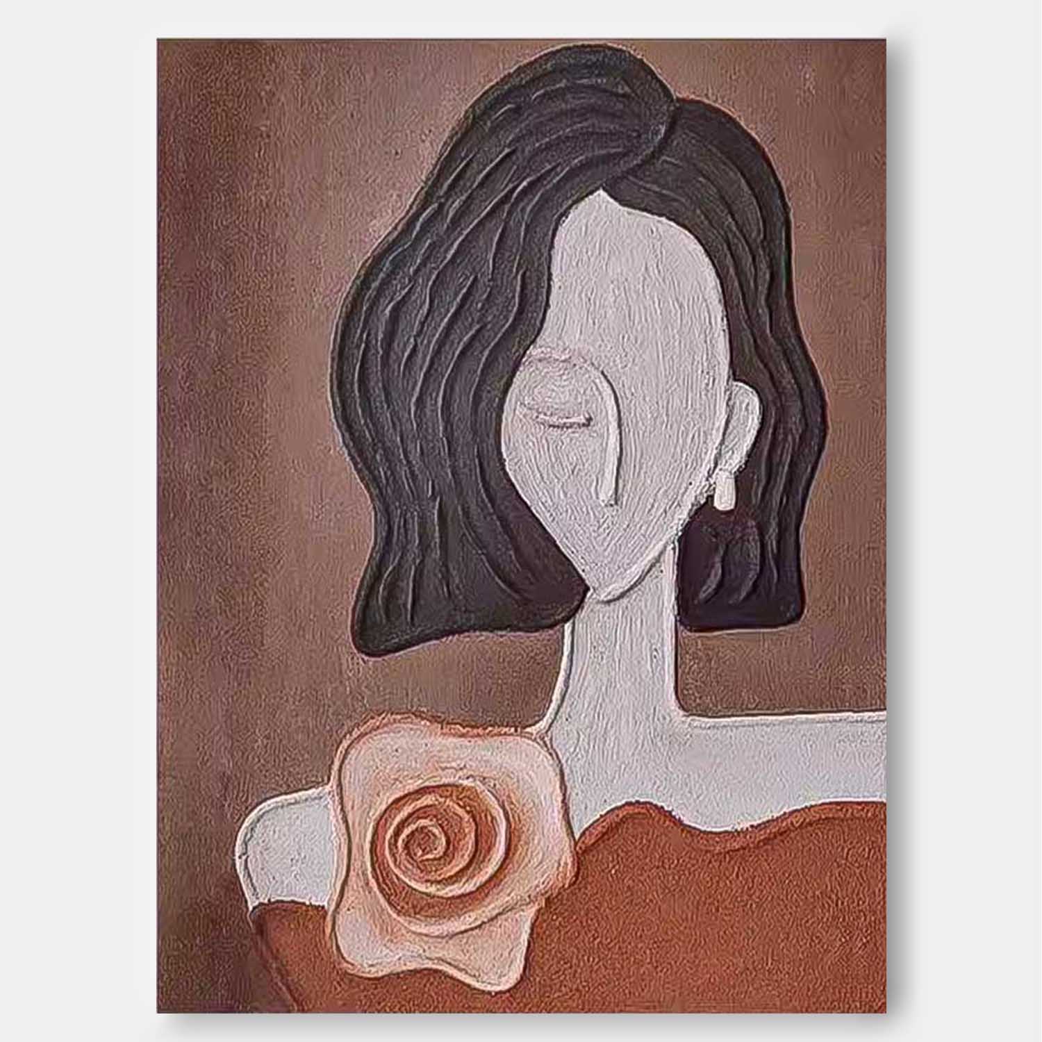 Abstract Character Image oil Painting On Canvas Original Short Hair Girl Wall Art Minimalist Modern Impressionism Art