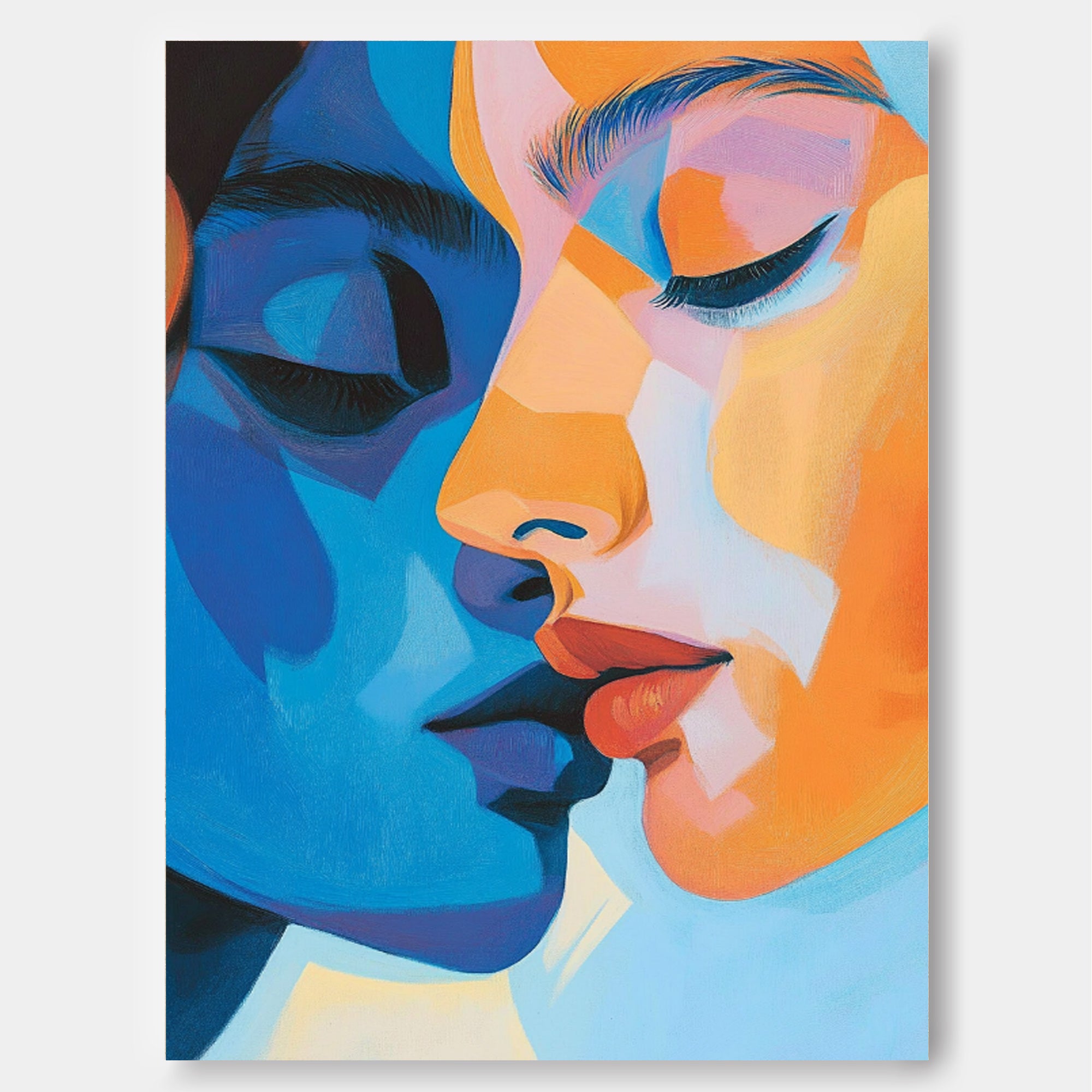 Figure Abstract Painting Two persons Face Wall Art  Lady Oil Painting On Canvas Framed For Living Room