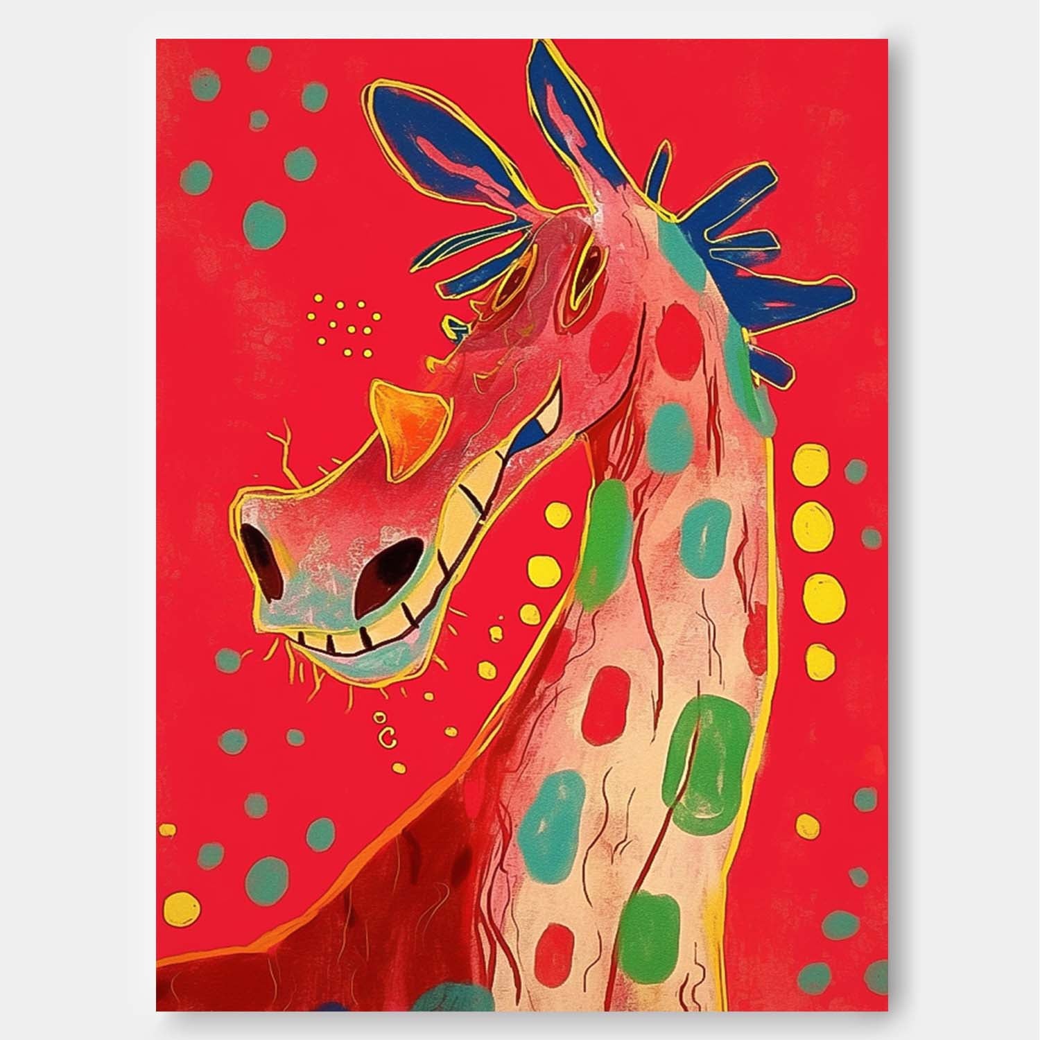 Cute Animal Oil Painting Large Horse Acrylic Painting Modern Colorful Abstract Wall Art Children's Room Decor