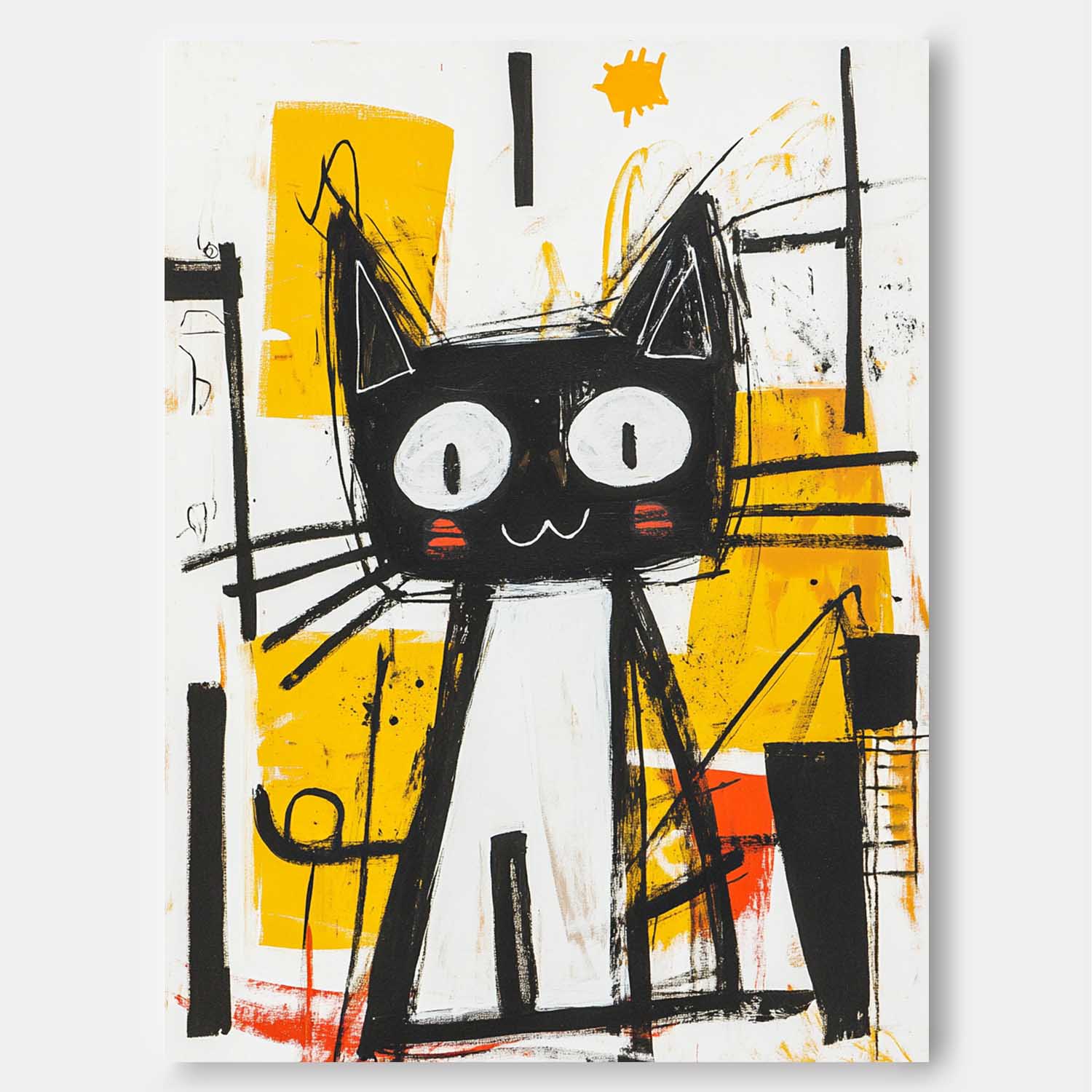 Modern Cute Kitten Texture Animal Oil Painting Graffiti Line Oil Painting Abstract Wall Art Decor