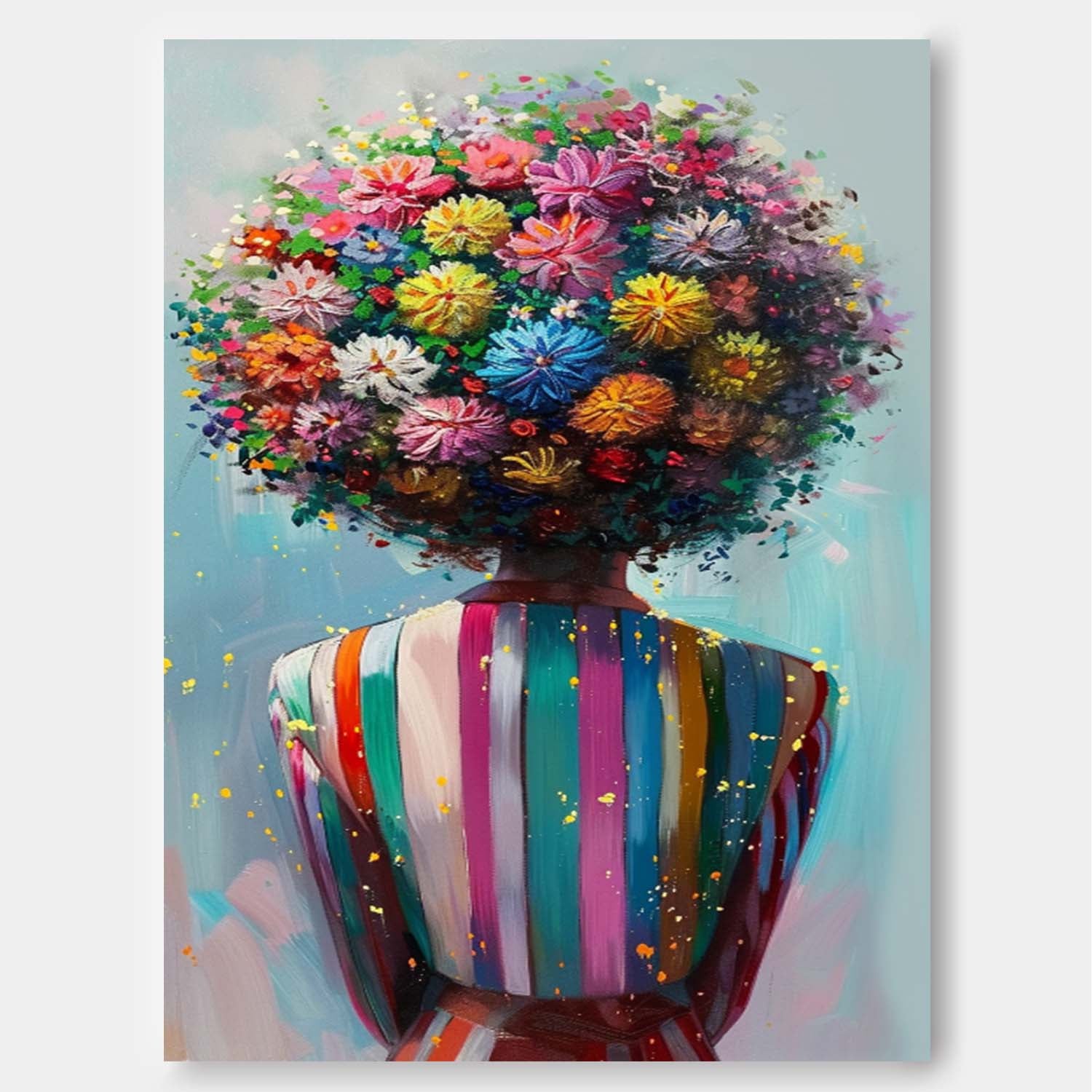 Original Figure Back Acrylic Painting Large Texture Abstract Colorful Flower Human Wall Art Portrait Artwork