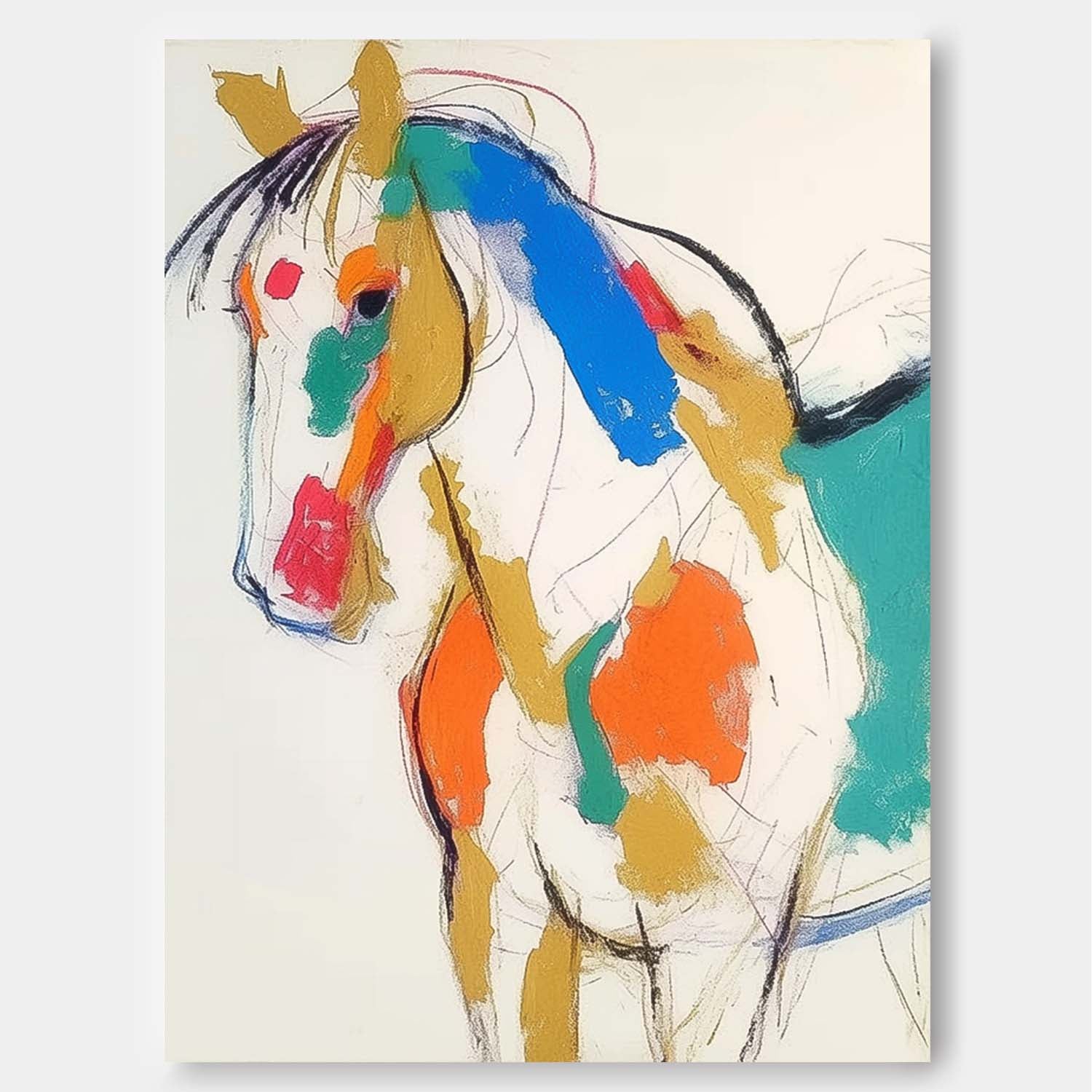 Minimalism Animal Oil Painting Large Horse Acrylic Painting Modern Colorful Abstract Wall Art Home Decor