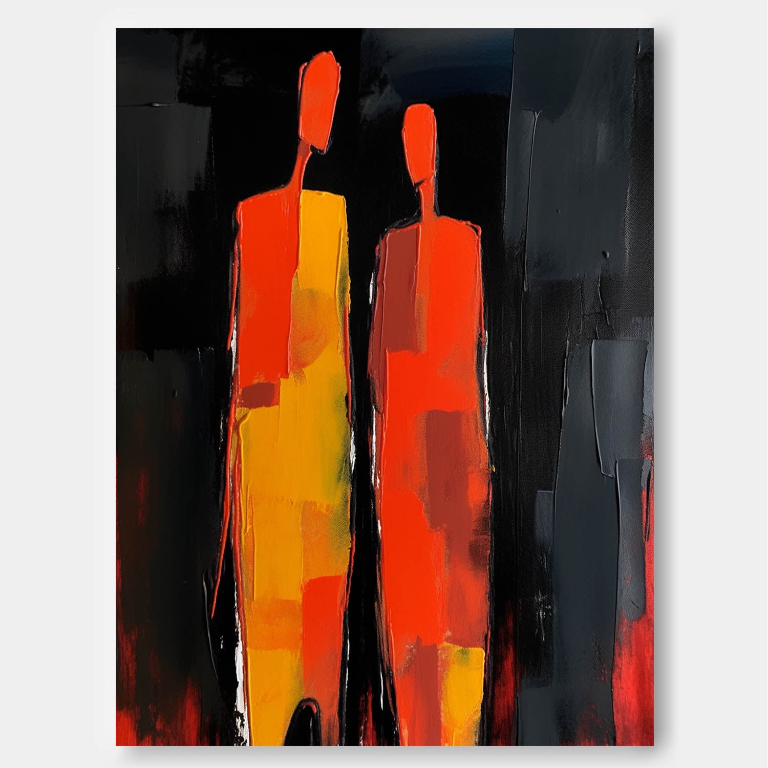 Warm Color Original Abstract Wall Art Character Outline Painting Big Contour Acrylic Painting Framed Artwork
