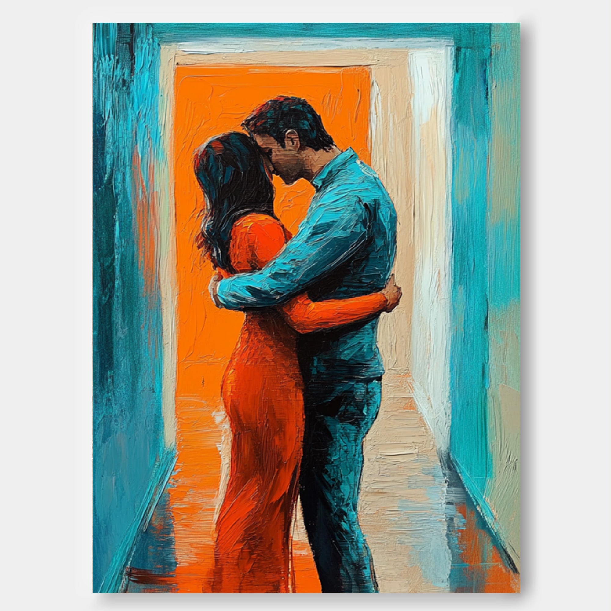 Colorful Texture Lovers Embrace Abstract Wall Art Large Portrait Artwork Original Figure Acrylic Painting