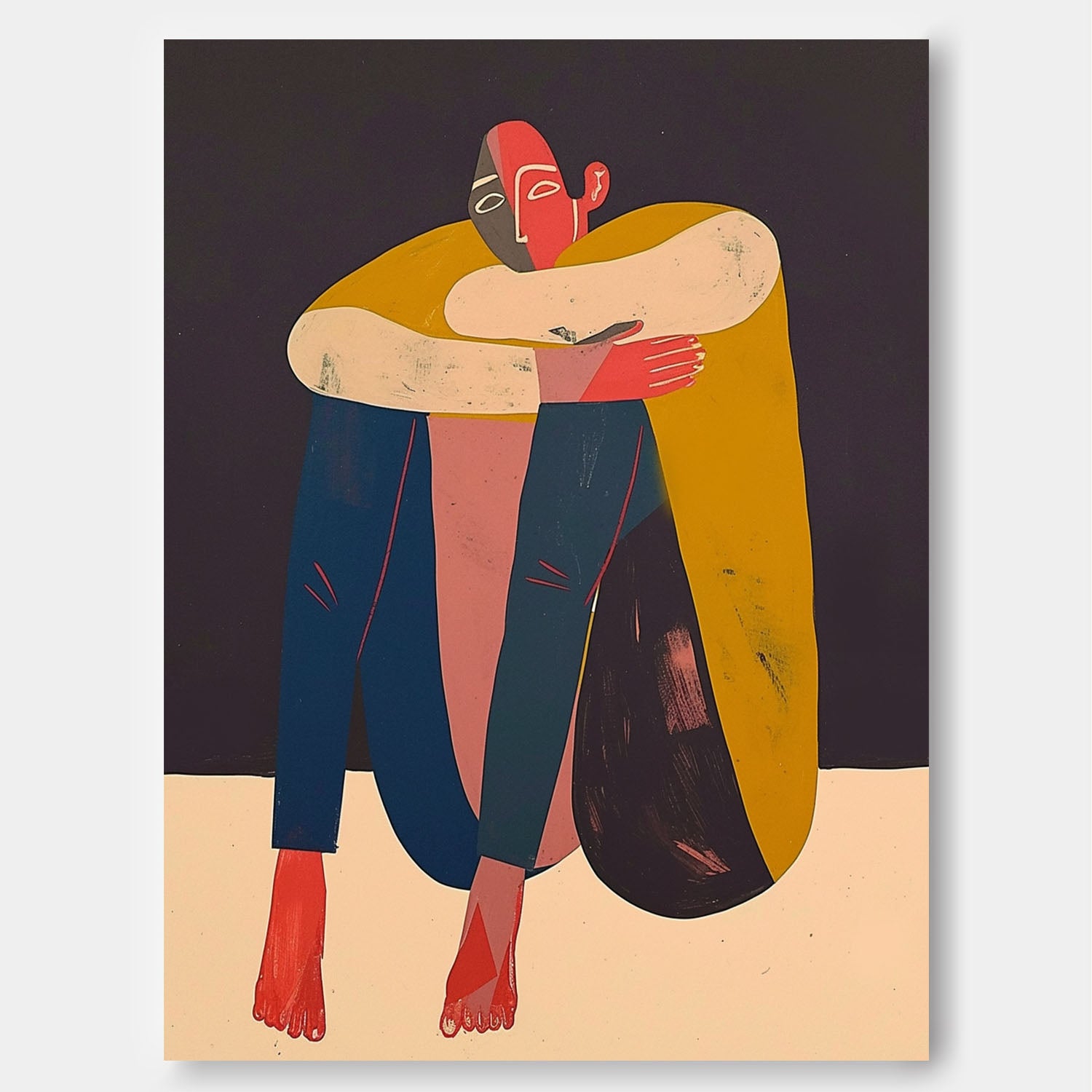 Large Figure Painting Warm Color Abstract Artwork Original Funny Niche Body Wall Art Home Decor