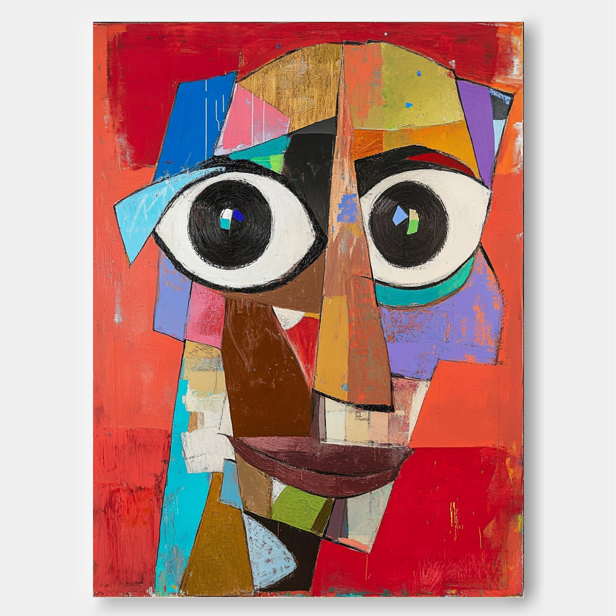 Modern Facial Wall Art Original Bold Bright Red Artwork Expressive Abstract Faces Painting Home Decor