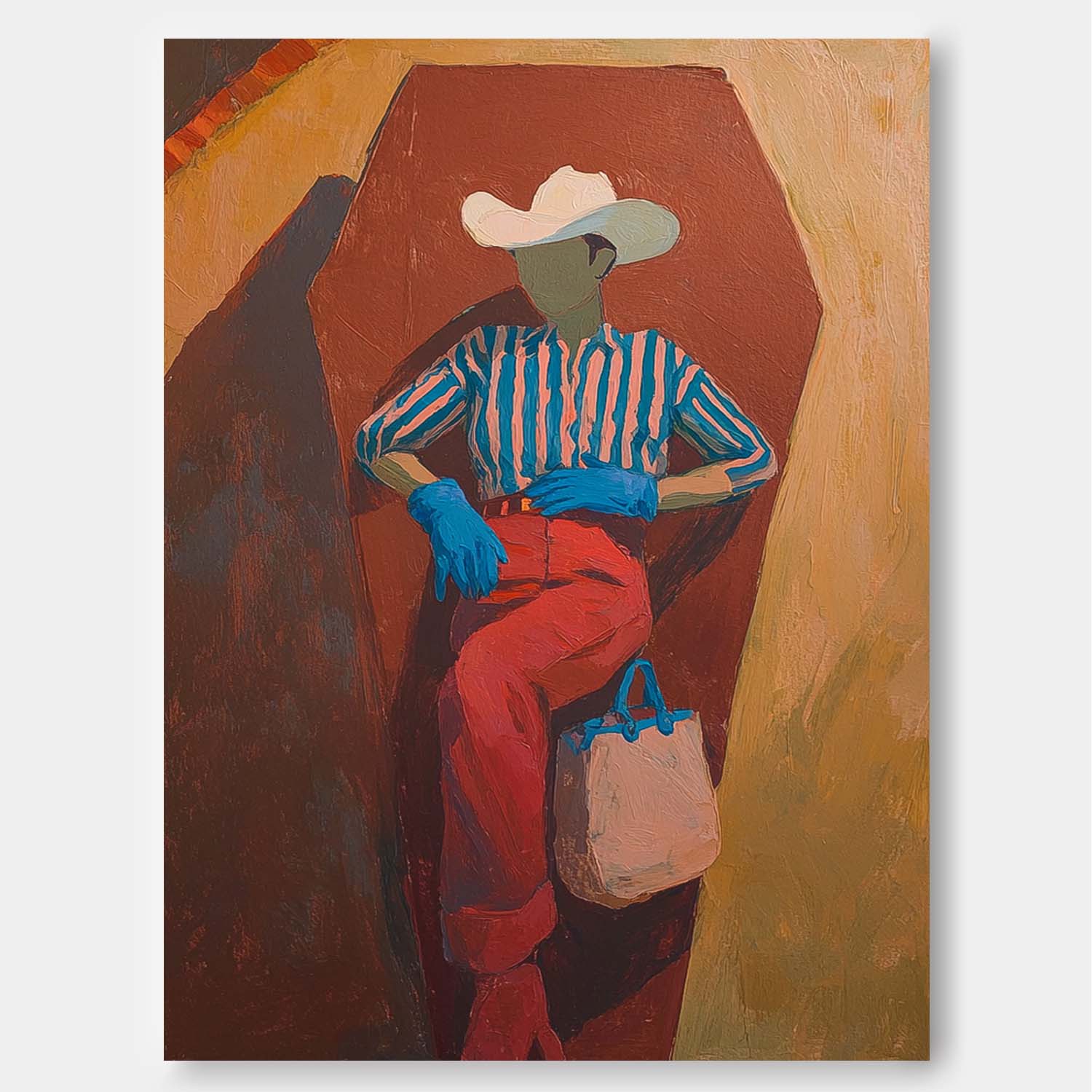 Original Retro Cowboy-Inspired Fashion Outfit painting Textured Abstract People Wall Art For Living Room