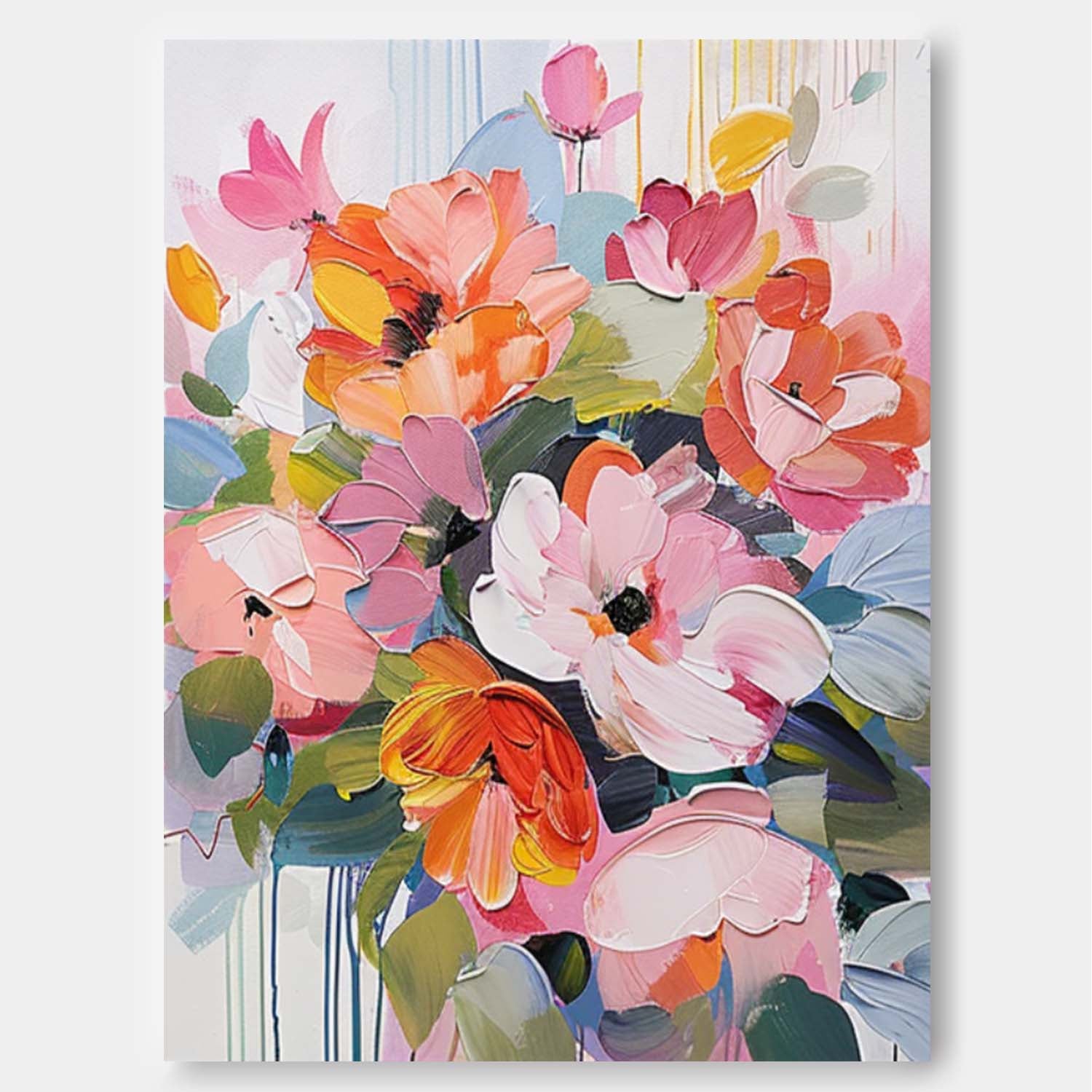 Original Abstract Floral Painting Colorful Flowers Acrylic Painting Canvas Large Textured Art For Living Room