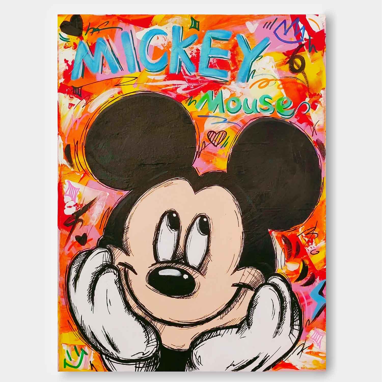 Large Disney Characters Painting Original Mickey Wall Art Colorful Cute Cartoon Characters Abstract Artwork Gift