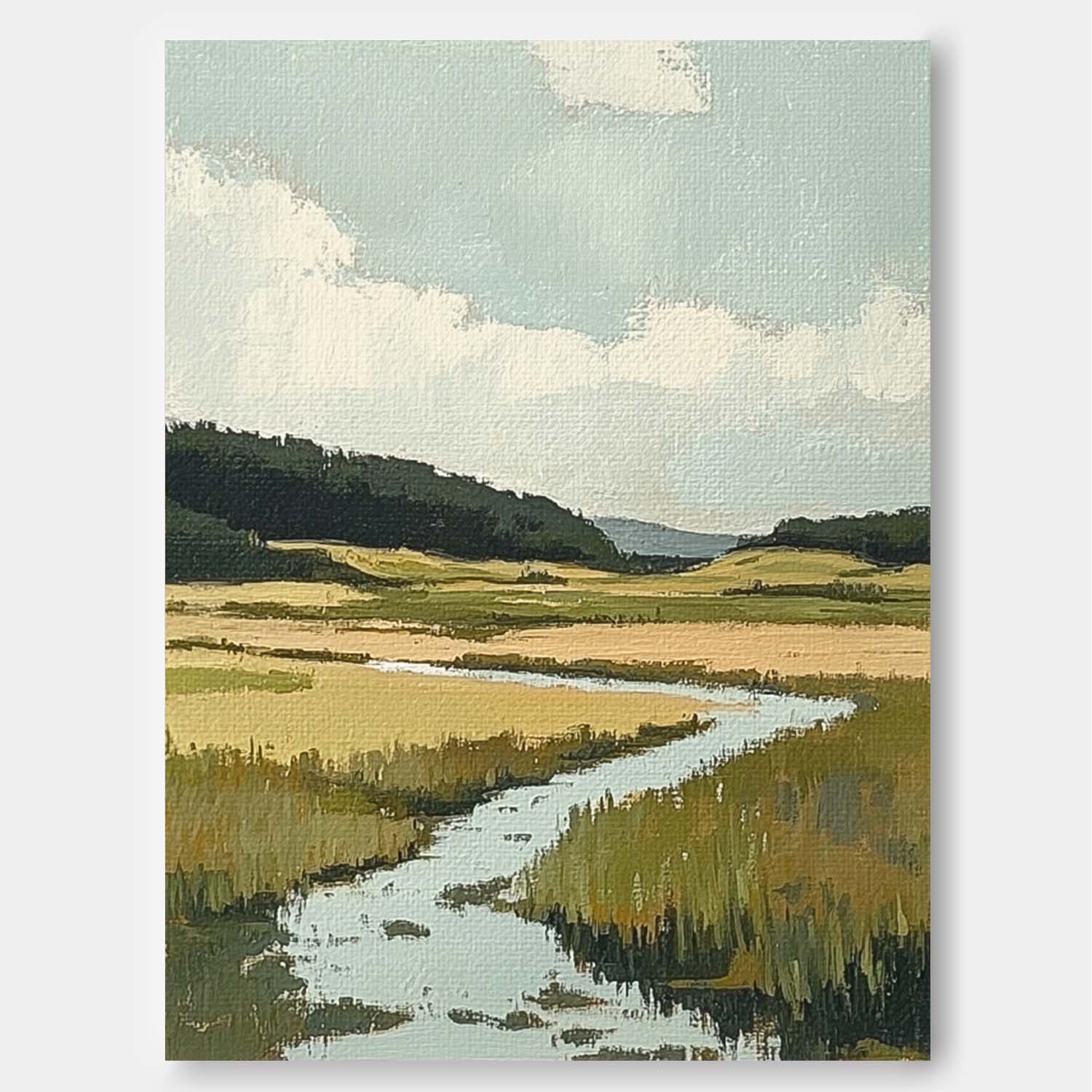 Tranquil Landscape Artwork Abstract Vllage Scenery Oil Painting Framed Large Wall Art Home Decor