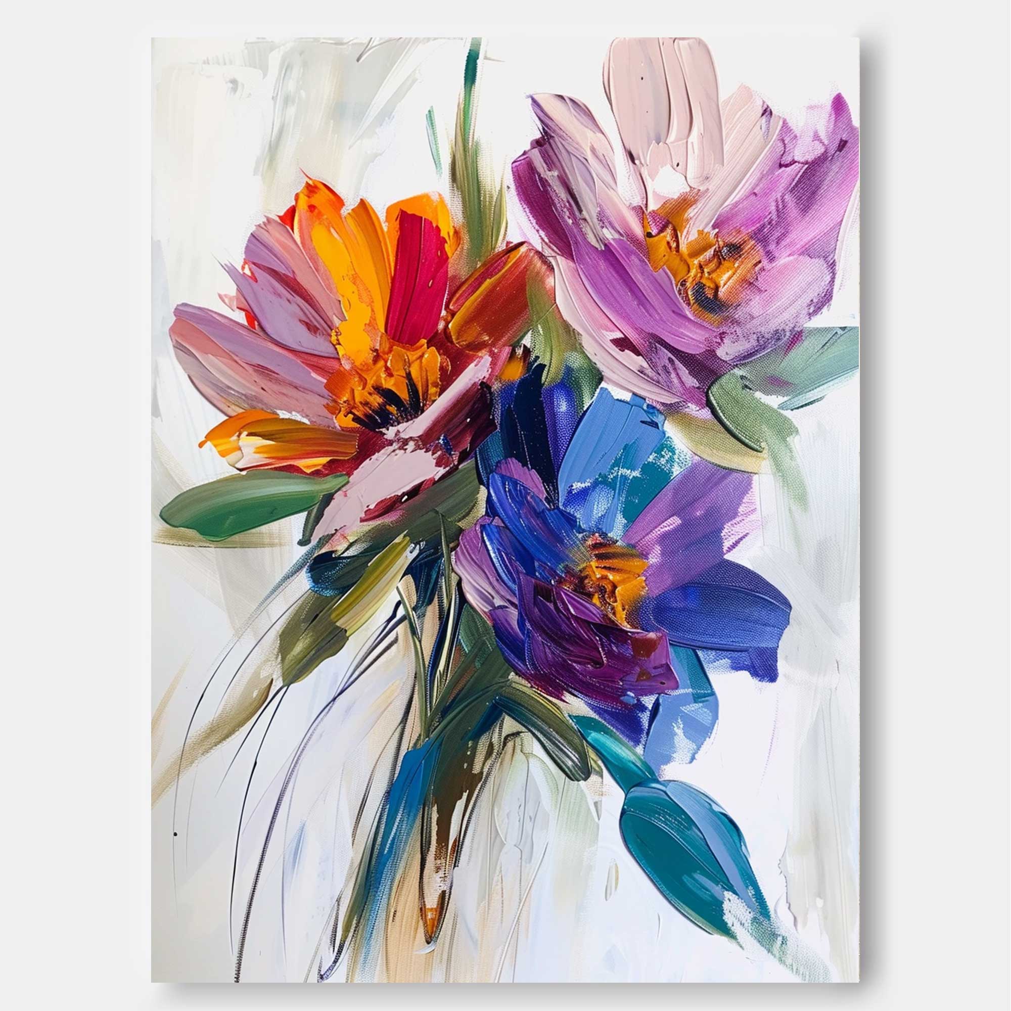 Large Original Thick Texture Contemporary Flowers Artwork Abstract Colorful Flower Oil Painting on Canvas