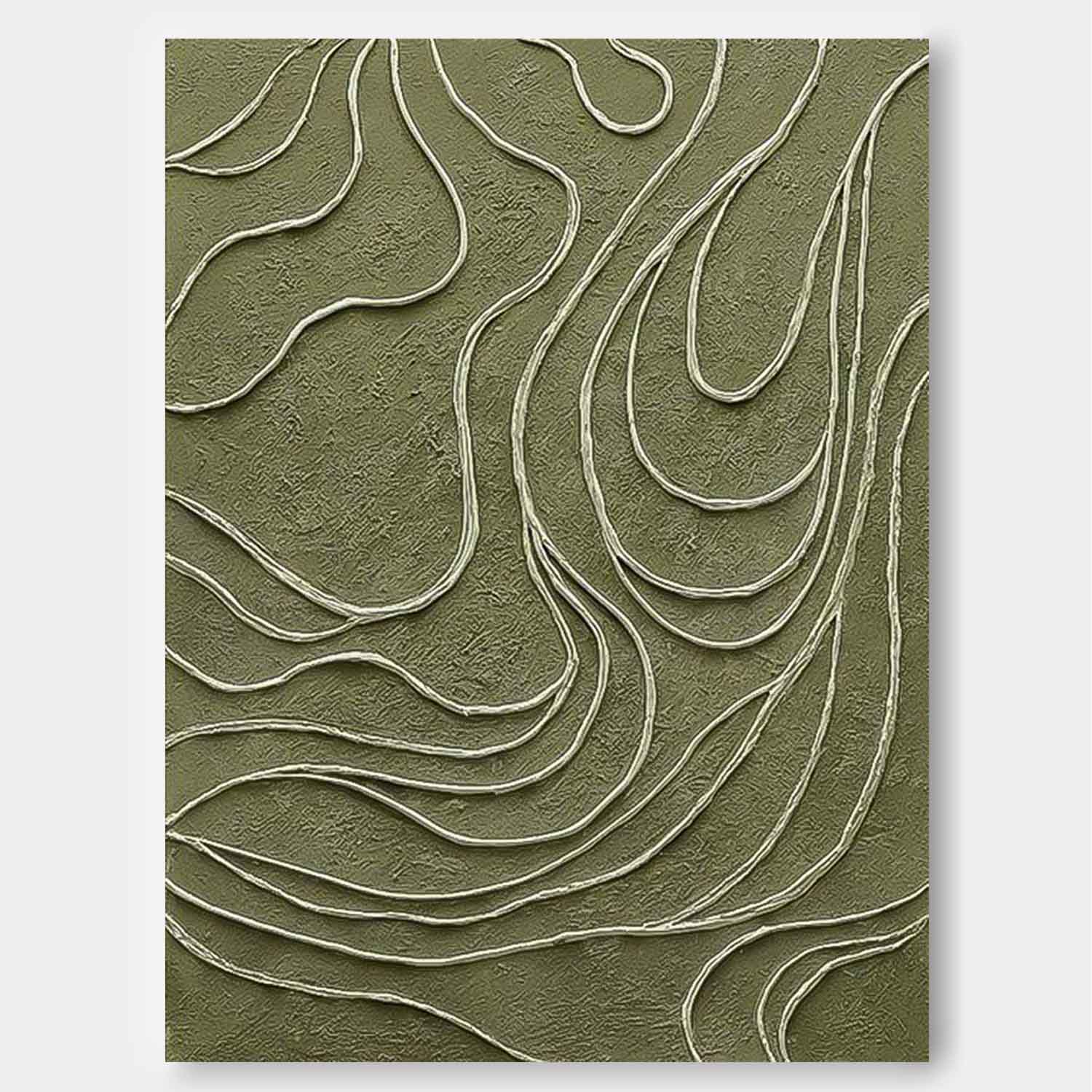 Original Hand-Painted Artwork Large Green Wall Art Minimalist lines Abstract Canvas Oil Painting