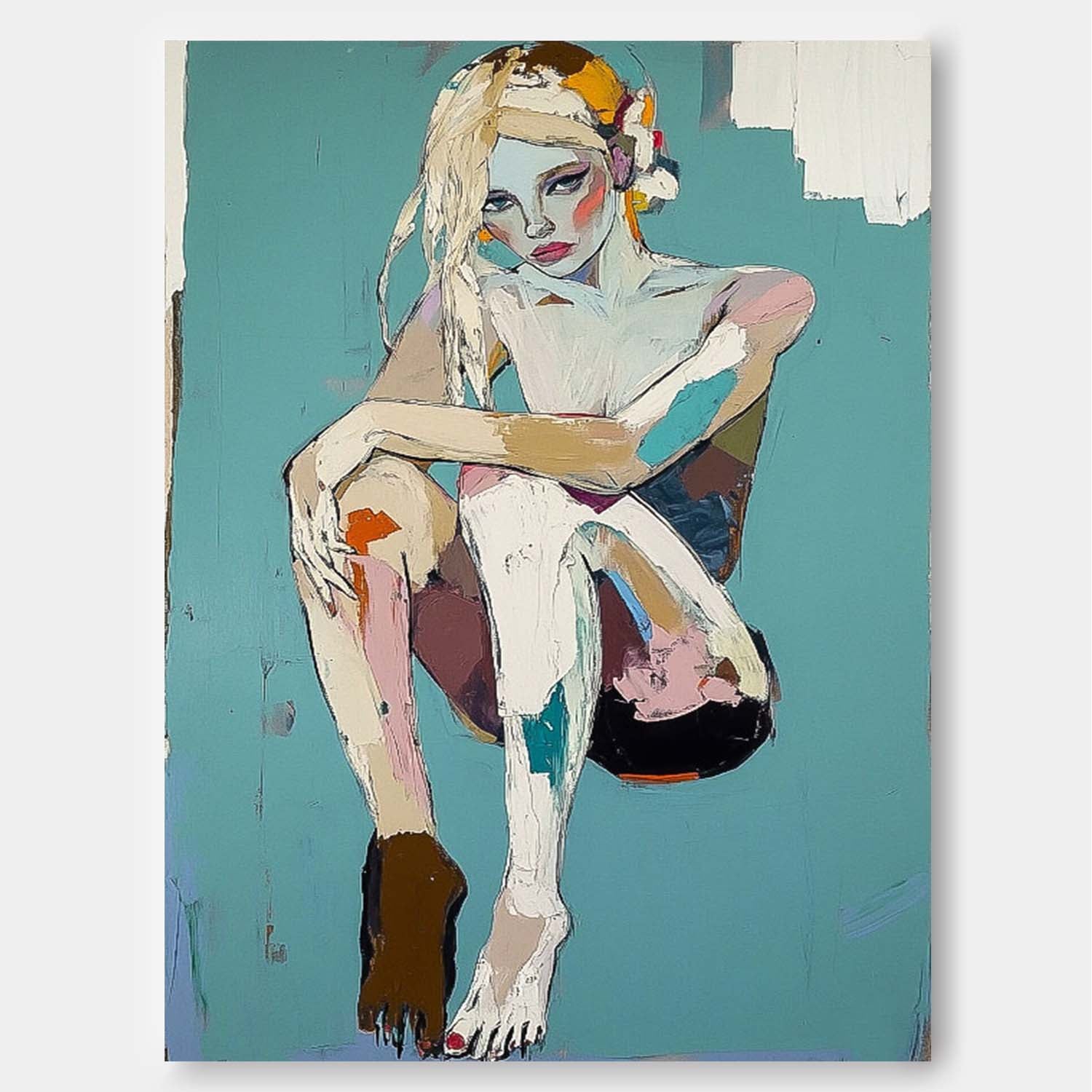 Woman Artwork Large Girl Portrait Painting Abstract Lady Painting Original Wall Art Framed For Living Room