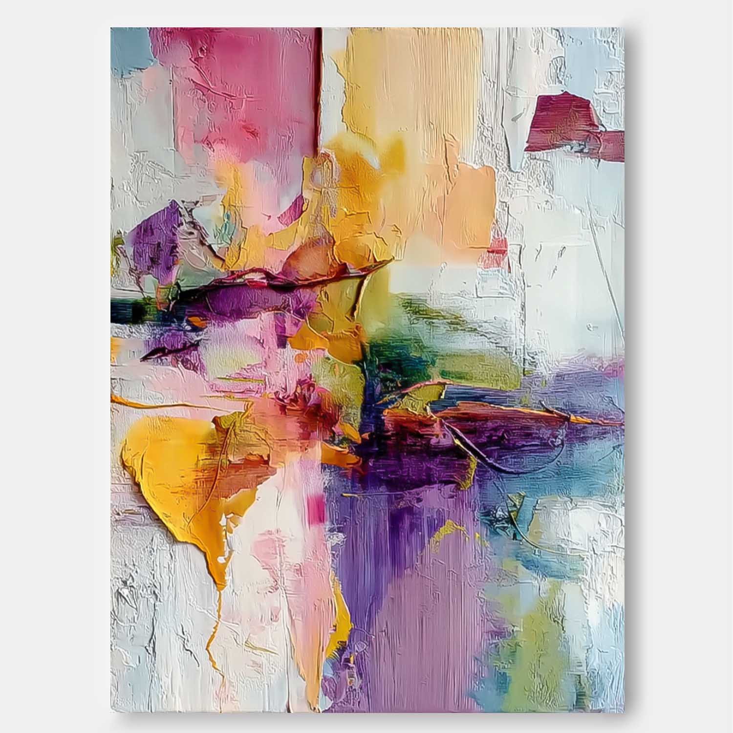 Original Scraper Oil Painting Bright Color Texture Acrylic painting Abstract Large Wall Art Fashion Art