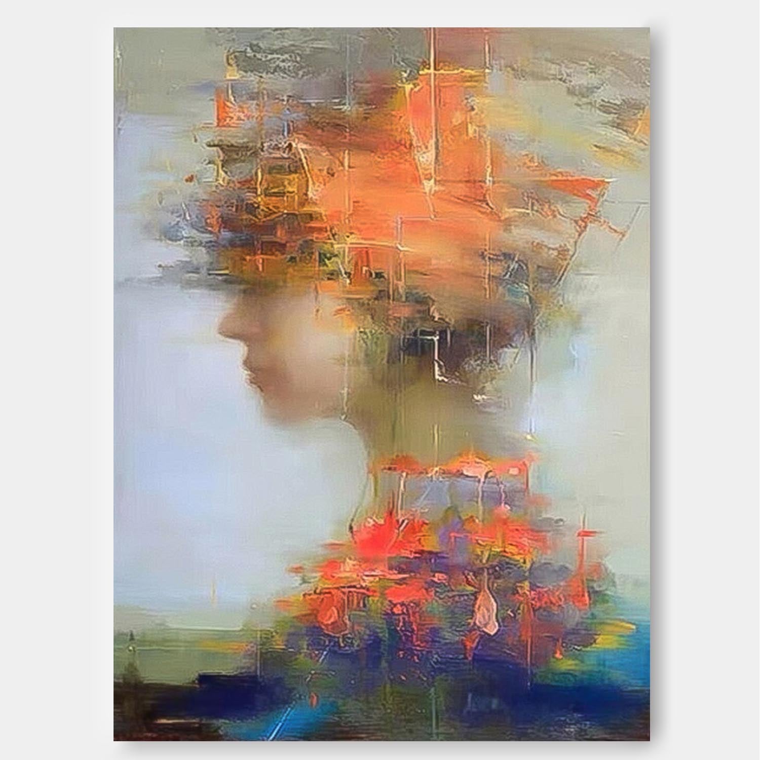 Large Faceless Portrait Painting Abstract Lady Painting Woman Face Artwork Original Wall Art Figurative Canvas Art Framed Woman Home Decor