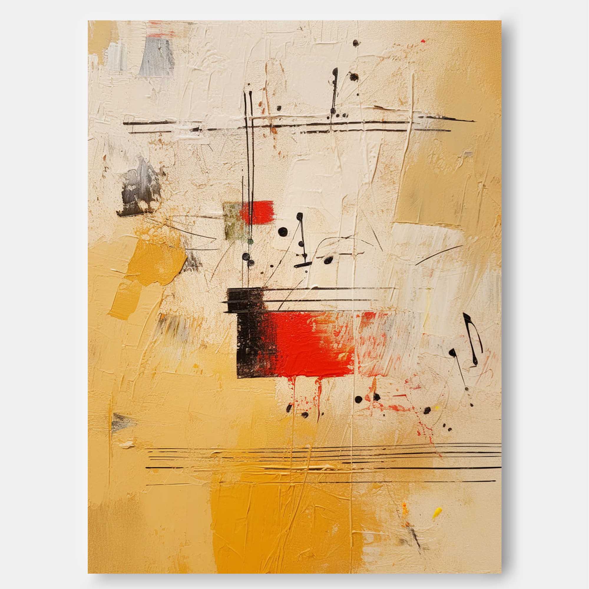 Original Musical Note Abstract Wall Art Bright Modern Textured Oil Painting Canvas Large Yellow Oil Painting Home Decor
