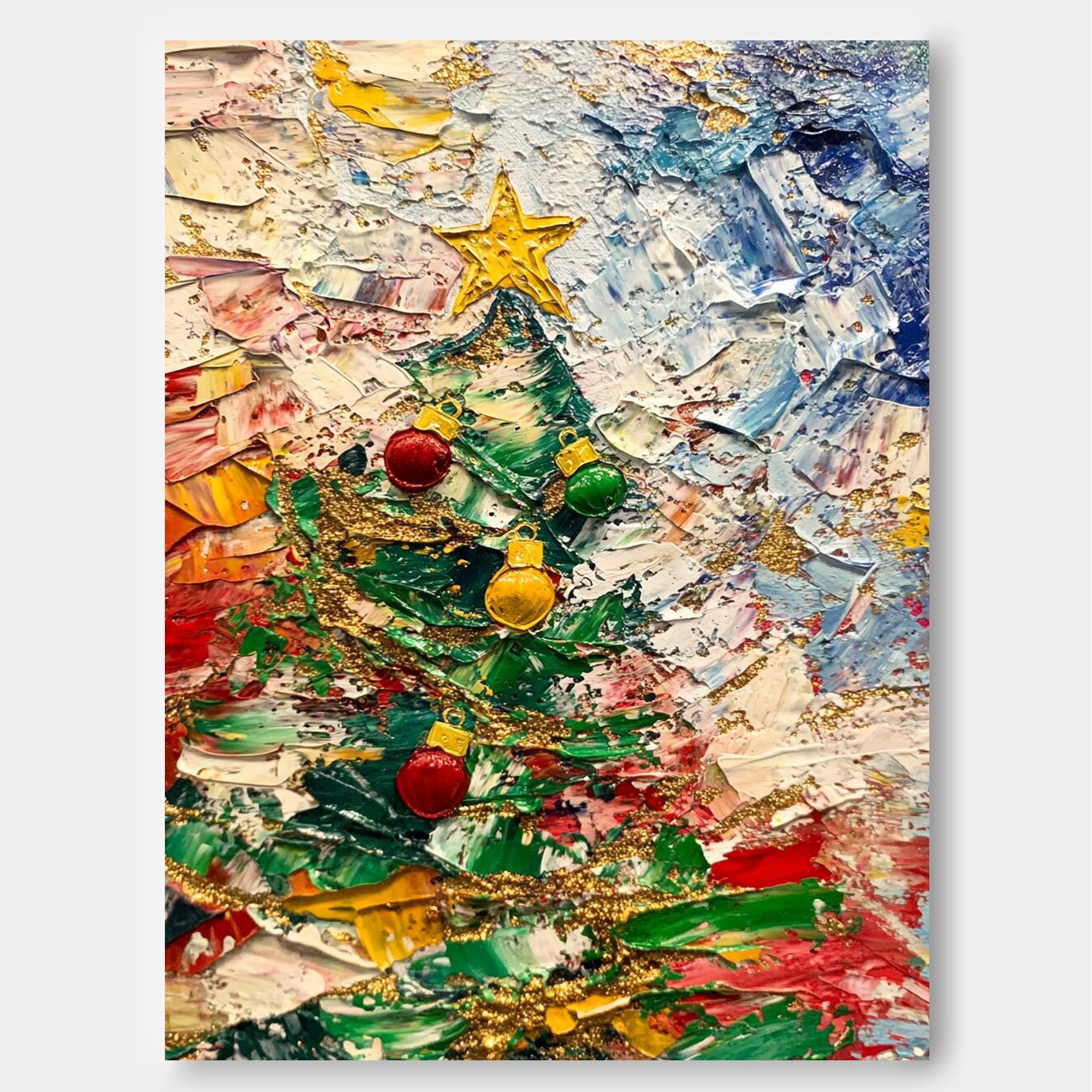 Colorful Acrylic Painting Original Christmas Tree Painting Texture Abstract Christmas Tree Art Home Decor