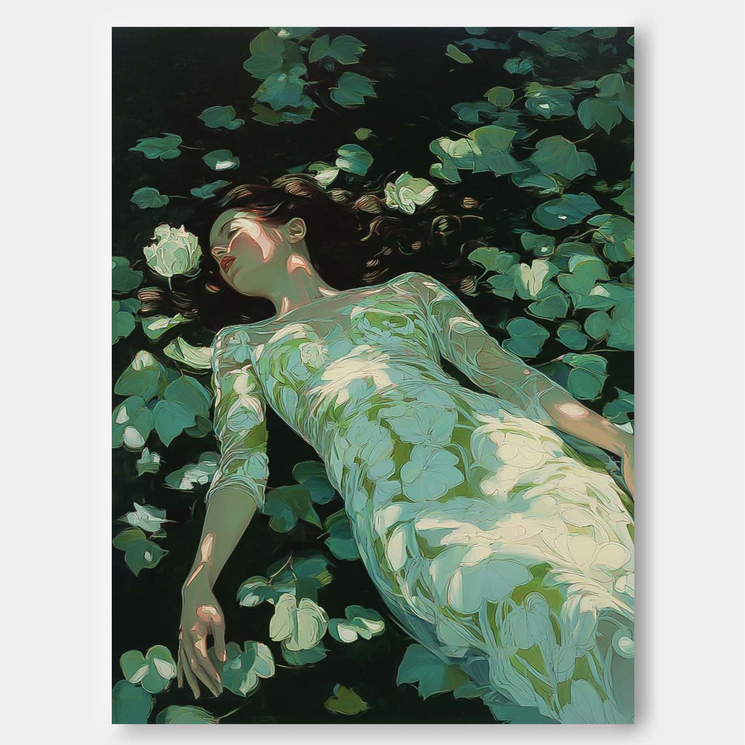 Serene Greenery & Flower Woman Painting Minimalist Wall Art For Modern Home Decor Handmade Canvas Art Online