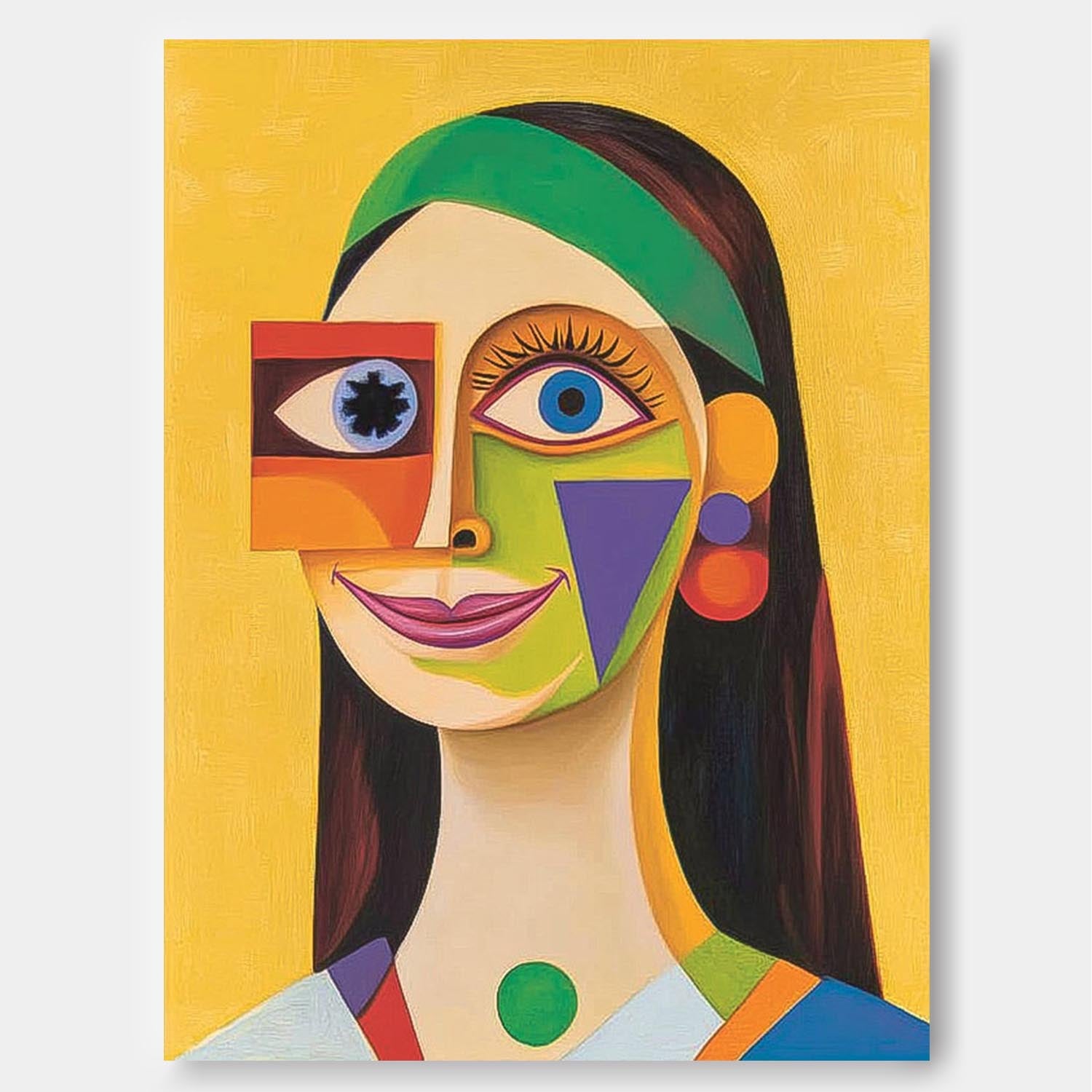 Original Texture Girl Wall Art Abstract Geometric Face Oil Painting On Canvas Lady Contemporary Artwork