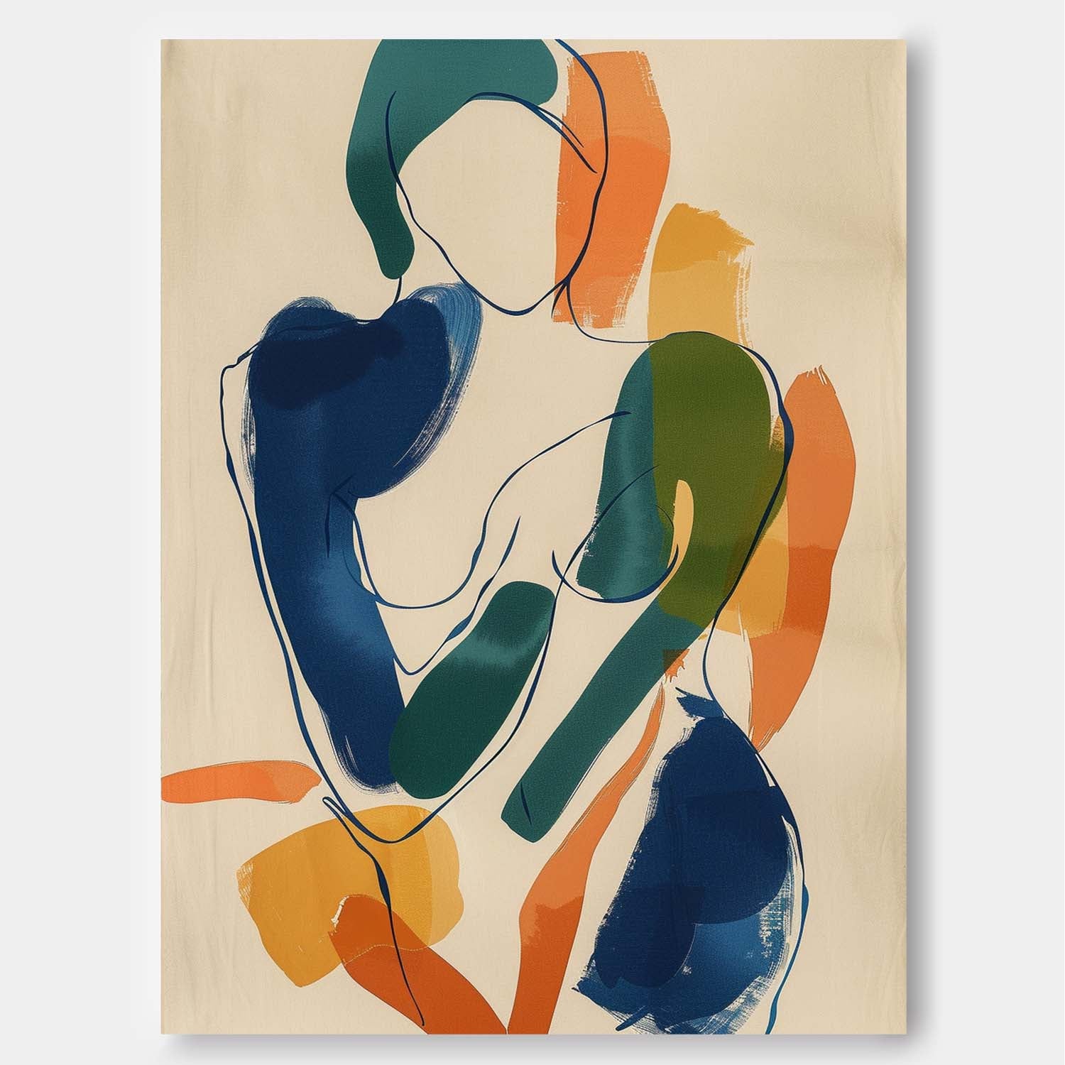 Abstract Minimalist Figure Canvas Painting Acrylic Framed Colorful Graffiti Female Wall Art Large Contemporary Art